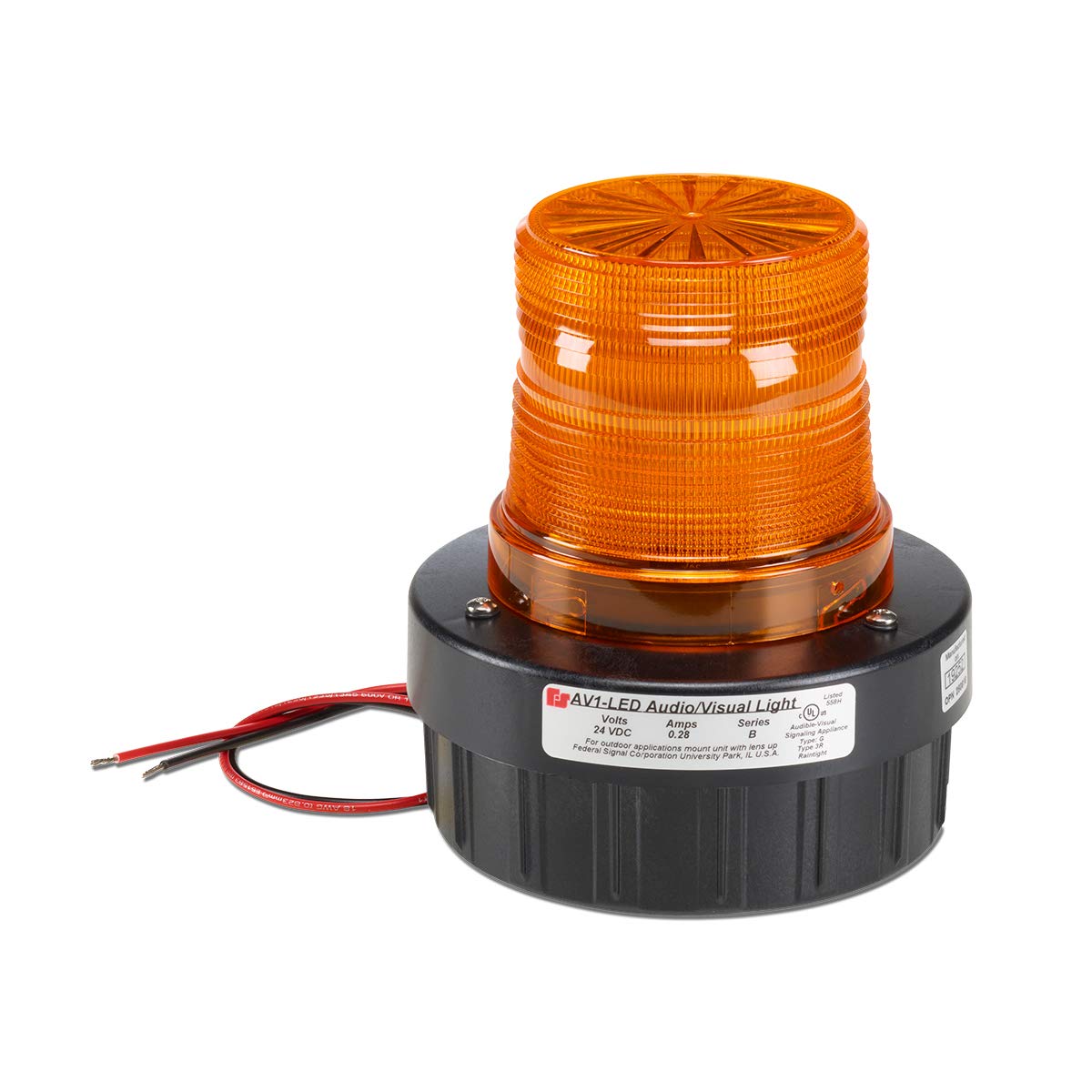 Federal Signal 24V LED Amber Warning Light with Sound - Heavy Duty Emergency Strobe Beacon for Trucks, Construction Vehicles & Safety Alerts