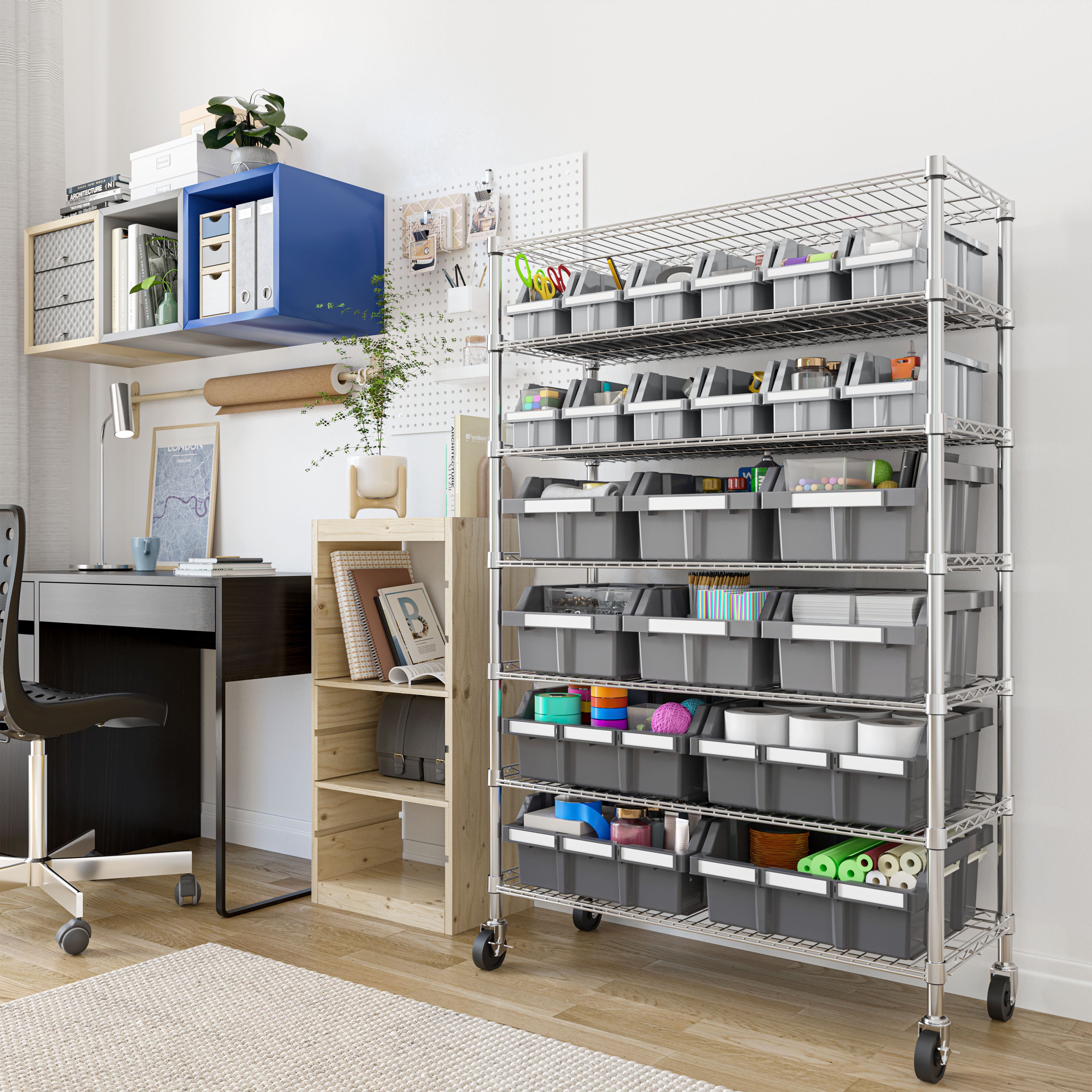 7-Tier NSF 22 Bin Commercial Storage Rack - Heavy Duty Wire Shelving Unit for Kitchen, Pantry, Restaurant & Warehouse Organization