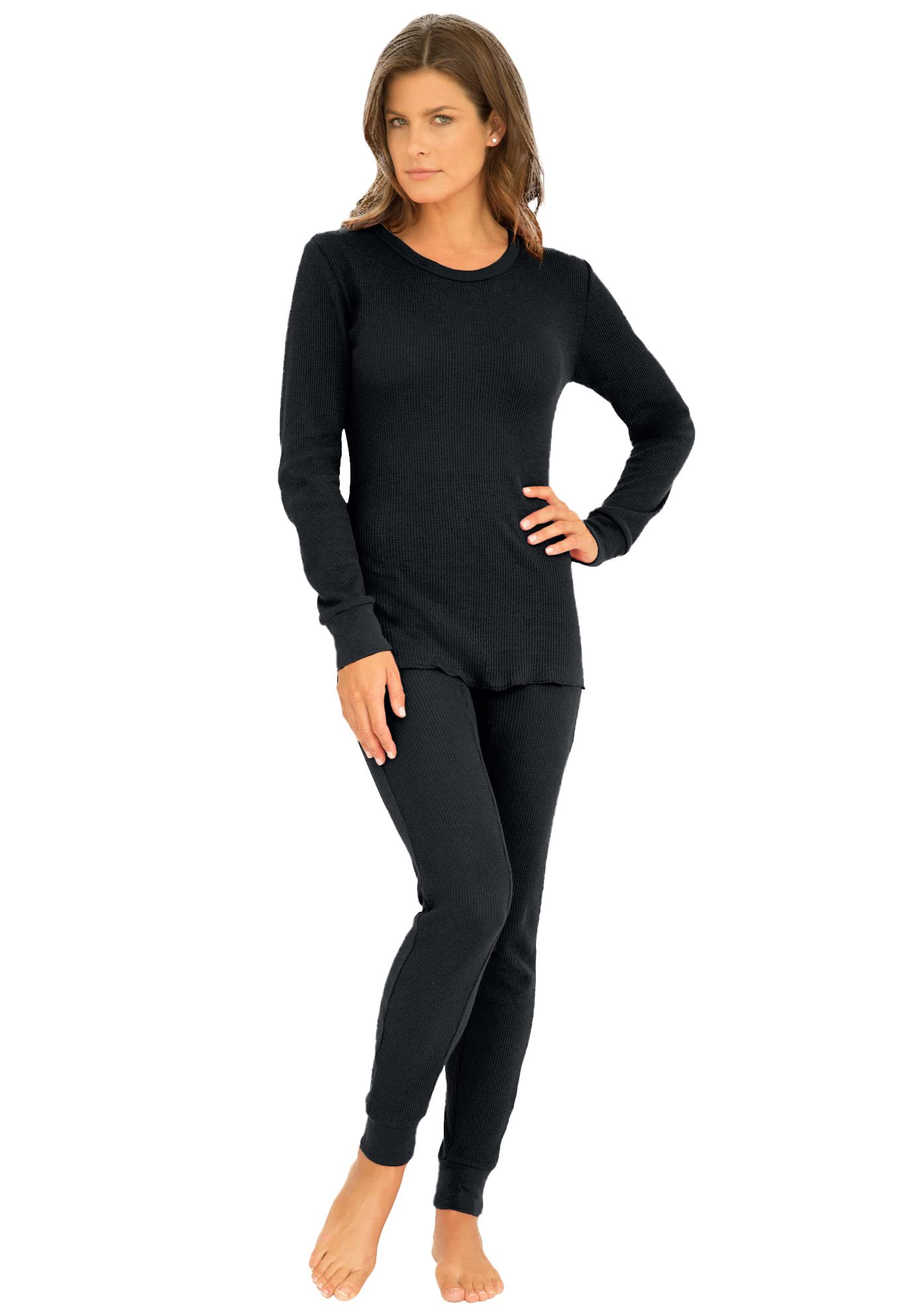 Comfort Choice Women's Plus Size Thermal Waffle Long Sleeve Shirt - Warm Winter Base Layer Top for Cold Weather, Layering & Outdoor Activities
