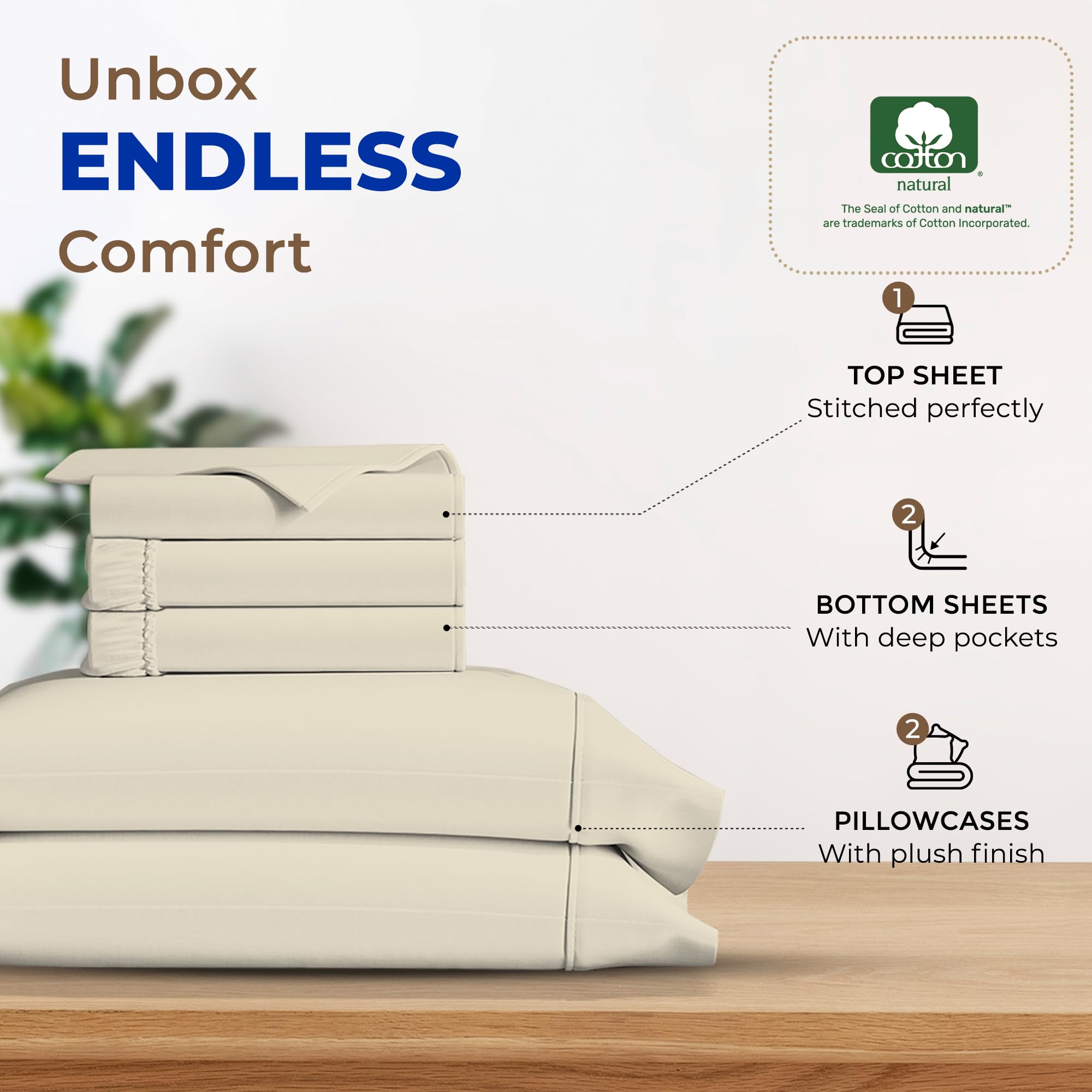 Premium 600 Thread Count 100% Egyptian Cotton Split King Sheet Set - 5 Piece Cooling Bed Sheets with 16