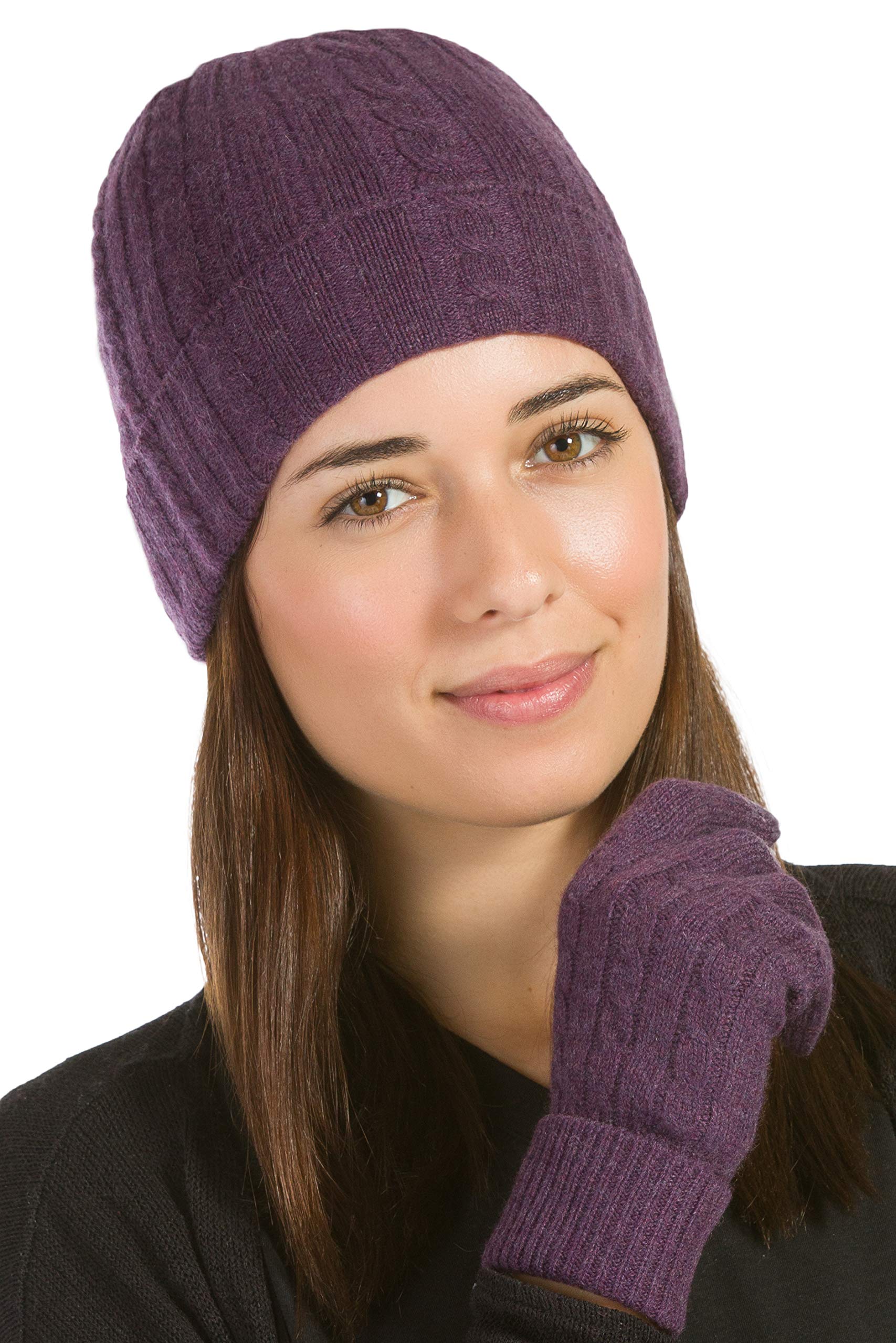 Fishers Finery Women's 100% Pure Cashmere Winter Hat & Glove Set - Luxurious Soft Warm Accessories Gift in Elegant Box for Cold Weather, Outdoor Activities & Holiday Gifting