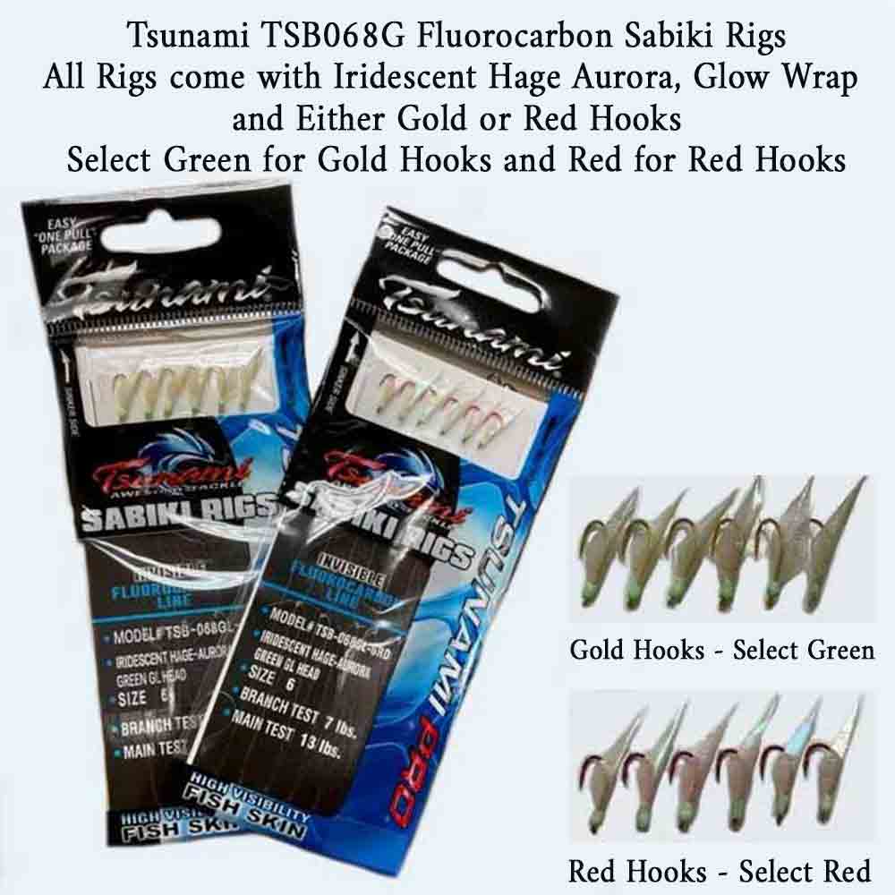 Tsunami TSB068G Glow Iridescent Hage Aurora Sabiki Rig - Premium Saltwater Fishing Lure for Surf, Pier & Boat Fishing - Perfect for Catching Mackerel, Herring & Sardines