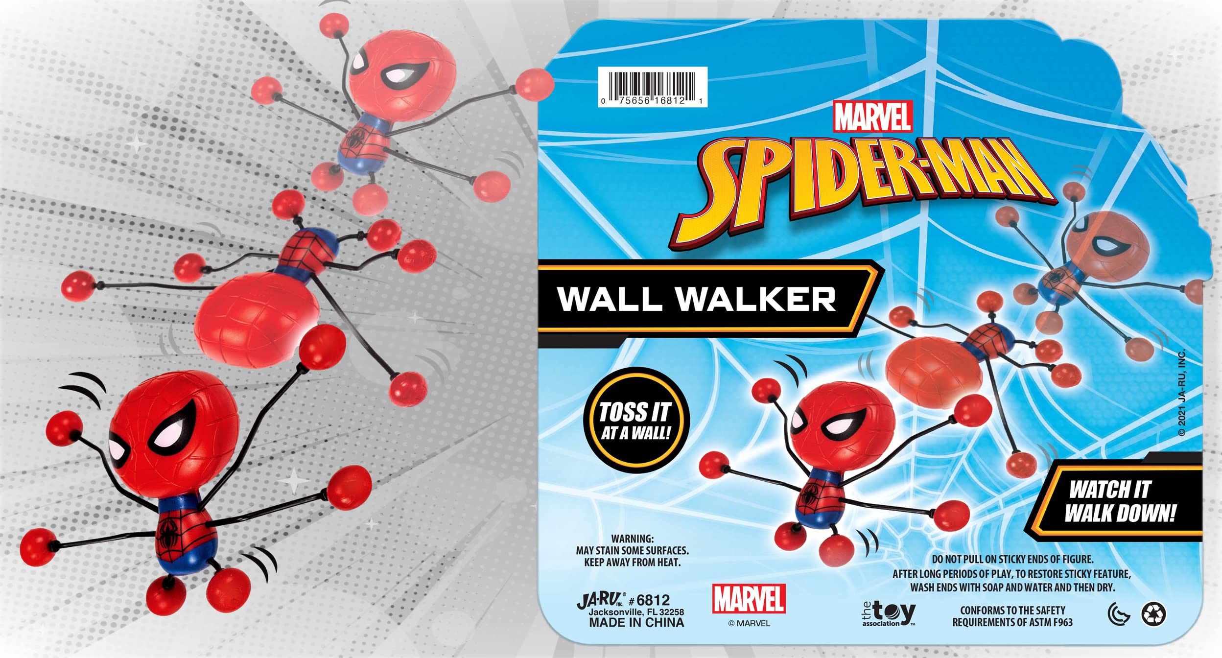 JA-RU Spiderman Stretchy Window-Crawler Toy (1 Unit) - Marvel Avengers Superhero Wall-Climbing Sticky Fidget Toy for Kids - Fun Stress Relief & Window Walking Activity for Boys & Girls - Perfect for Playtime, Birthday Gifts & Superhero Pretend Play
