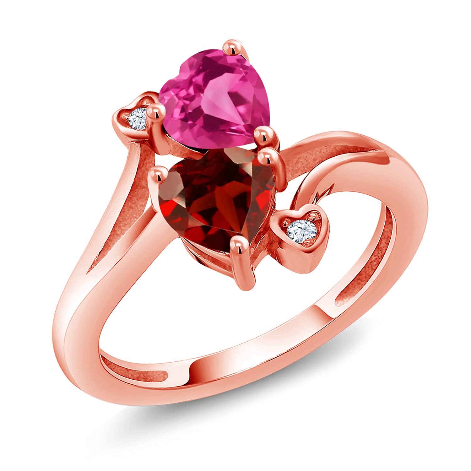 1.73 Ct Pink Created Sapphire & Red Garnet 18K Rose Gold Plated Silver Ring for Women | Elegant Jewelry Gift for Anniversary, Valentine's Day & Special Occasions