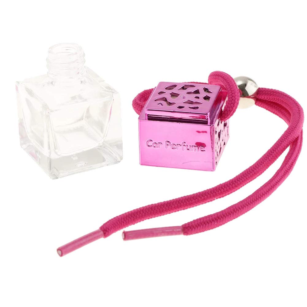 4 Pack Empty Square Essential Oil Diffusers for Cars - Hanging Air Freshener Bottles with Perfume, Rearview Mirror Decor & Car Accessories (Pink) - Perfect for Vehicle Aromatherapy, Office Desk & Home Fragrance