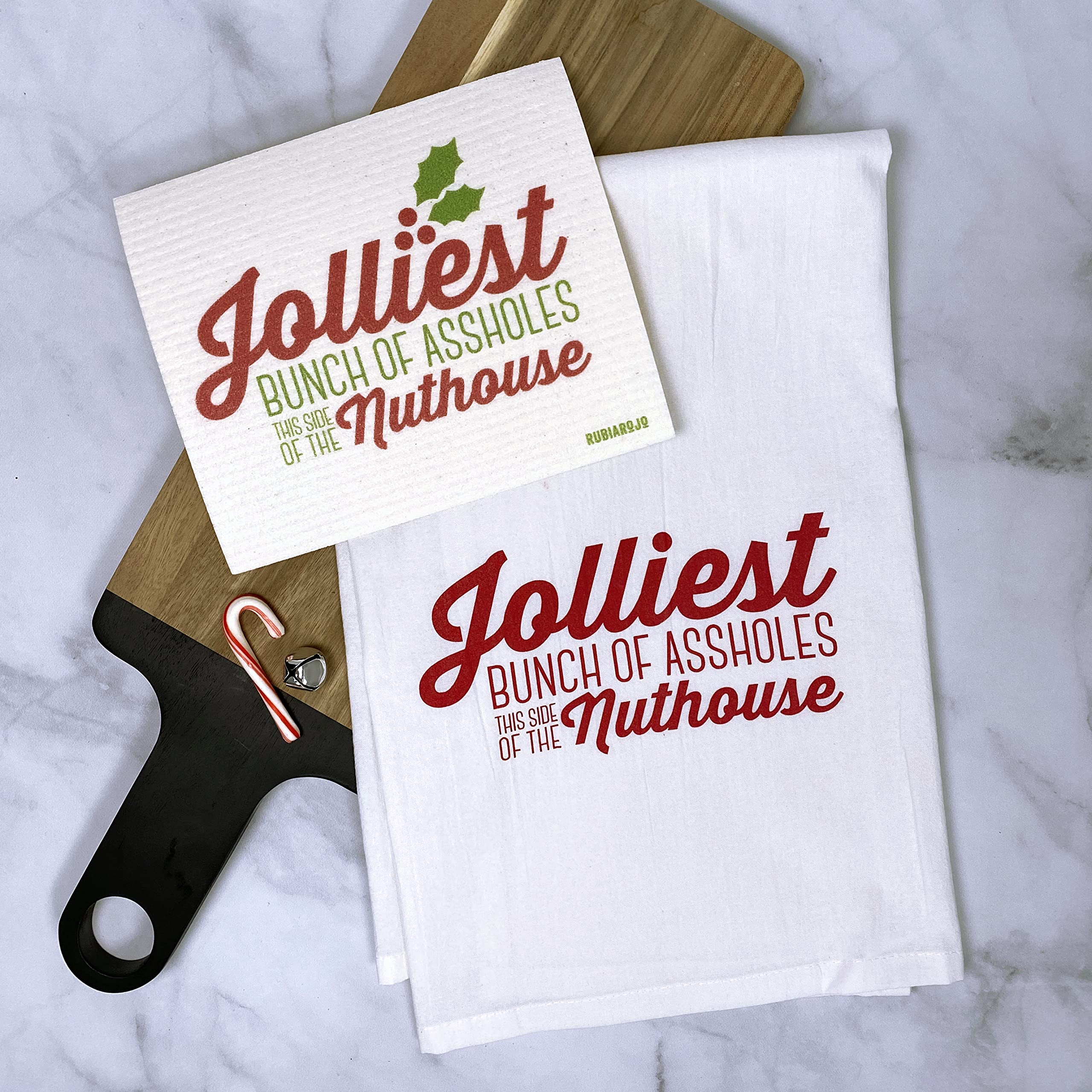 Jolliest Bunch of A-Holes Funny Christmas Movie Kitchen Towel - Holiday Decor & Gift for Christmas Lovers - Perfect for Kitchen, Dining Room & Christmas Party Decorations