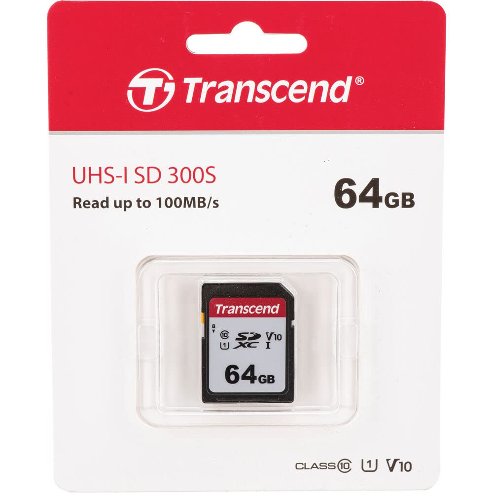 Transcend 64GB SDXC UHS-I Memory Card (Class 10, U1, 100MB/s) - 2-Pack - High-Speed for Panasonic HC-V380 Camcorder, DSLR, Action Camera & 4K Video Recording - 300 Series Secure Digital Storage