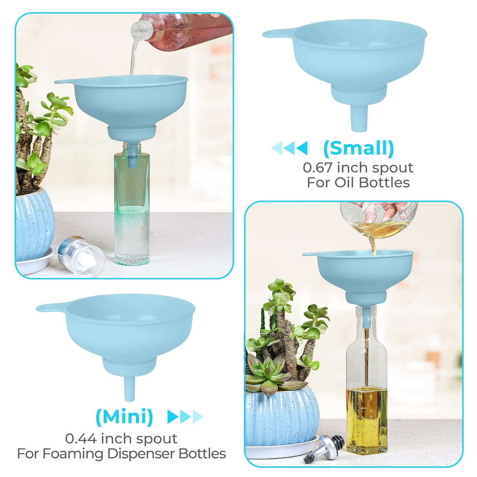 Premium Wide Mouth Kitchen Funnel Set - 4 Size Food Grade Plastic Funnels for Canning, Cooking & Filling Mason Jars - Ideal for Oils, Sauces, Spices, Shampoo & DIY Projects (Great for Home Kitchen, Baking & Preserving)