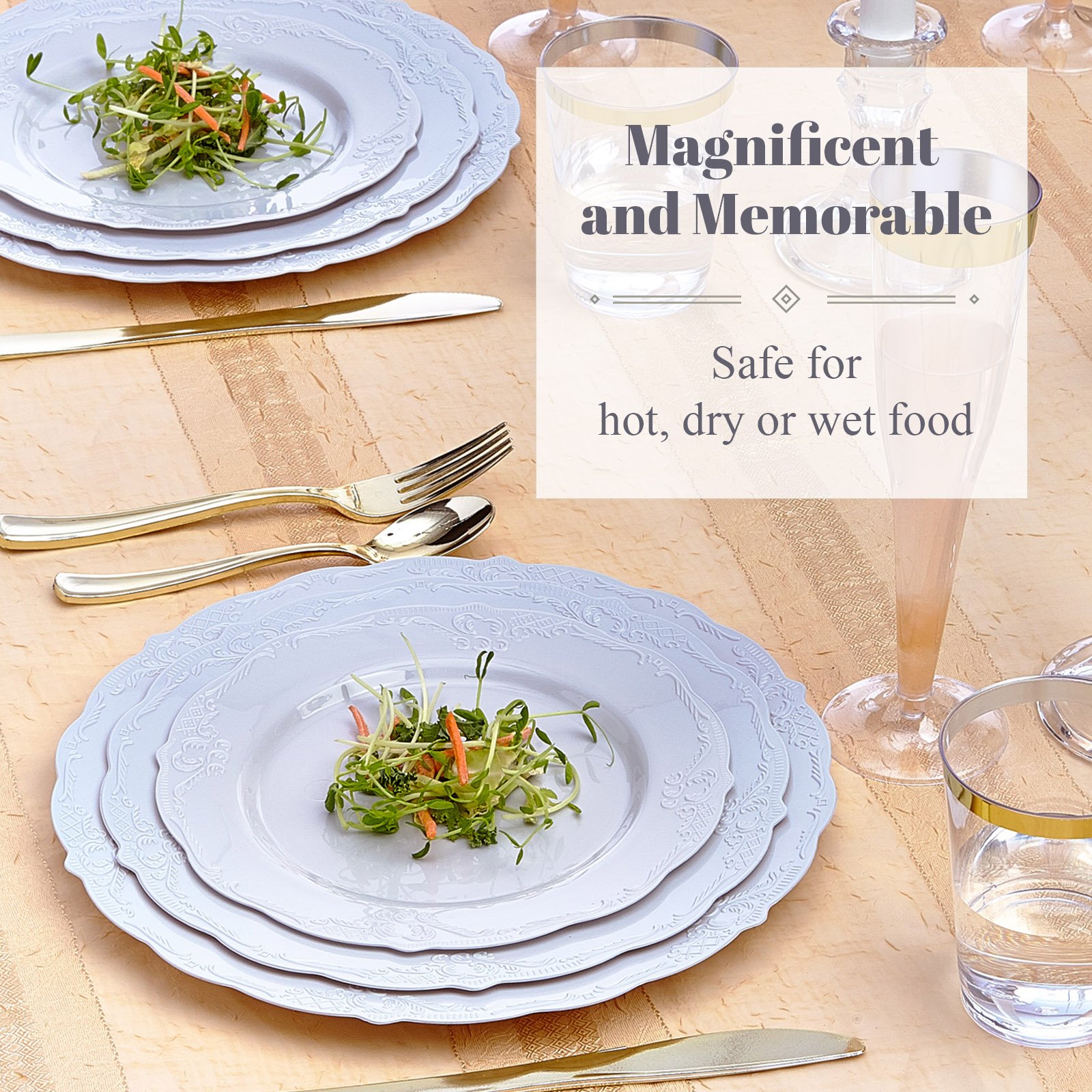 Vintage Silver Spoons Disposable Dinnerware Set - 20-Piece Grey Salad Plates for Parties, Picnics & Elegant Gatherings | Eco-Friendly Disposable Tableware