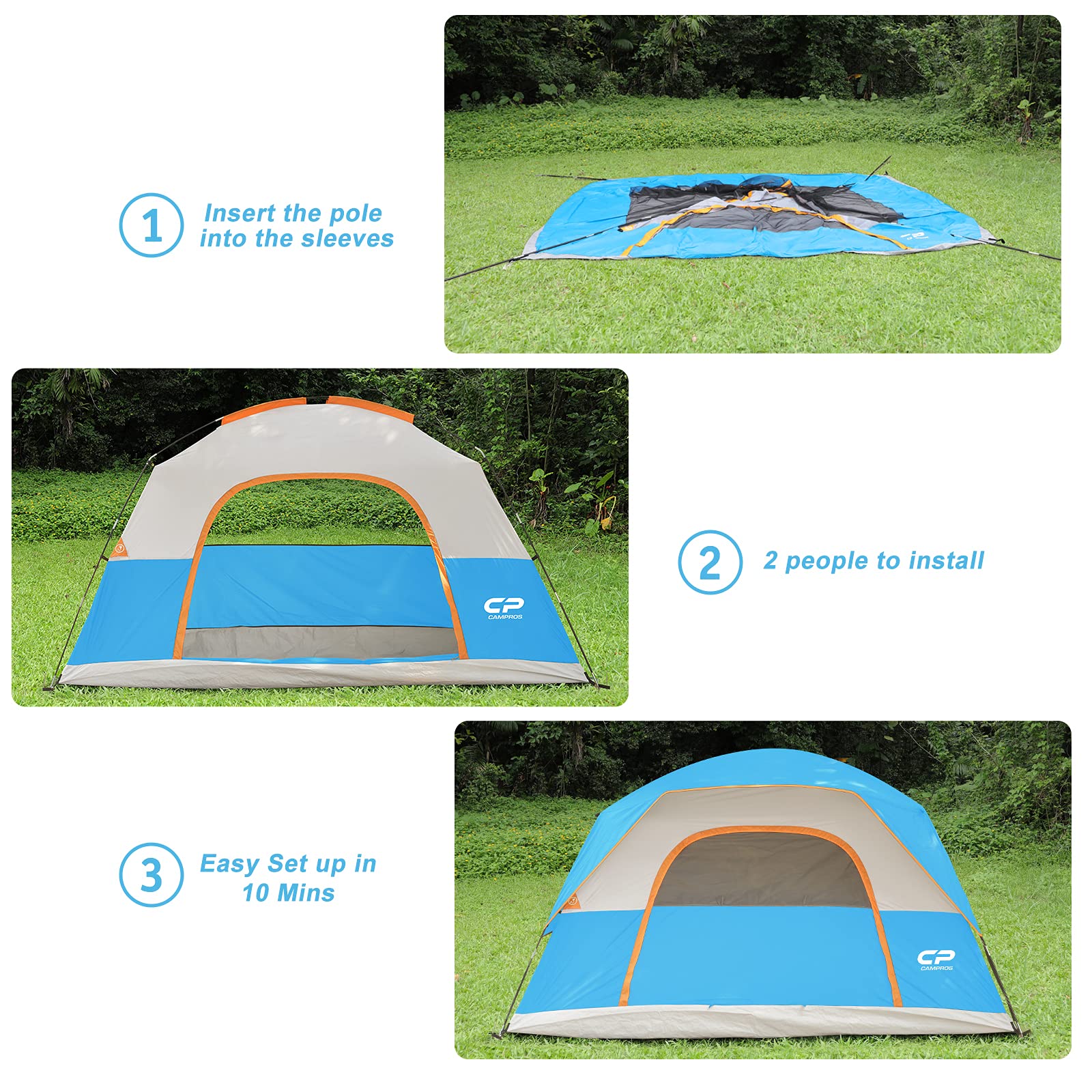 CAMPROS CP Tent - 3/4/6/8 Person Waterproof Camping Tent with Rainfly, Windproof Family Dome Tent, Large Mesh Windows & Wide Door for Easy Setup | Portable with Carry Bag | Perfect for Family Camping, Hiking & Outdoor Adventures