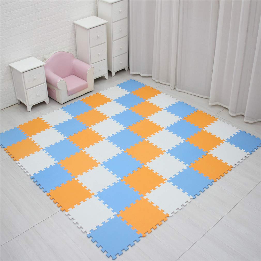 DFLYHLH Baby EVA Foam Play Puzzle Mat - 24-Piece Interlocking Exercise Tiles for Kids - Non-Toxic, Soft Flooring for Playroom, Nursery & Daycare - White, Orange & Blue Colors - Perfect for Crawling, Learning & Playtime Activities