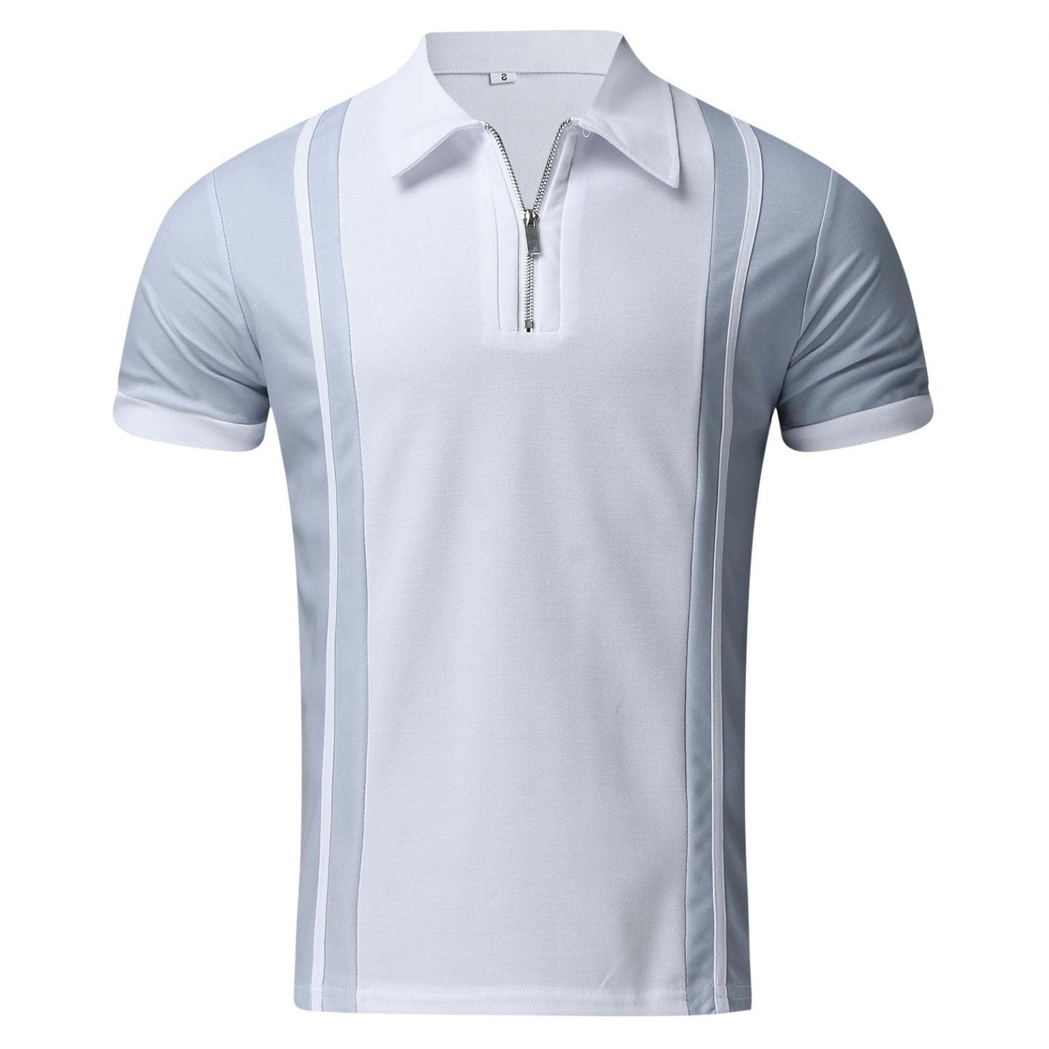 Men's Striped Gradient V-Neck Zip Polo Shirt - Short Sleeve Casual Muscle Fit Tropical Cotton T-Shirt for Summer, Beach & Outdoor Activities