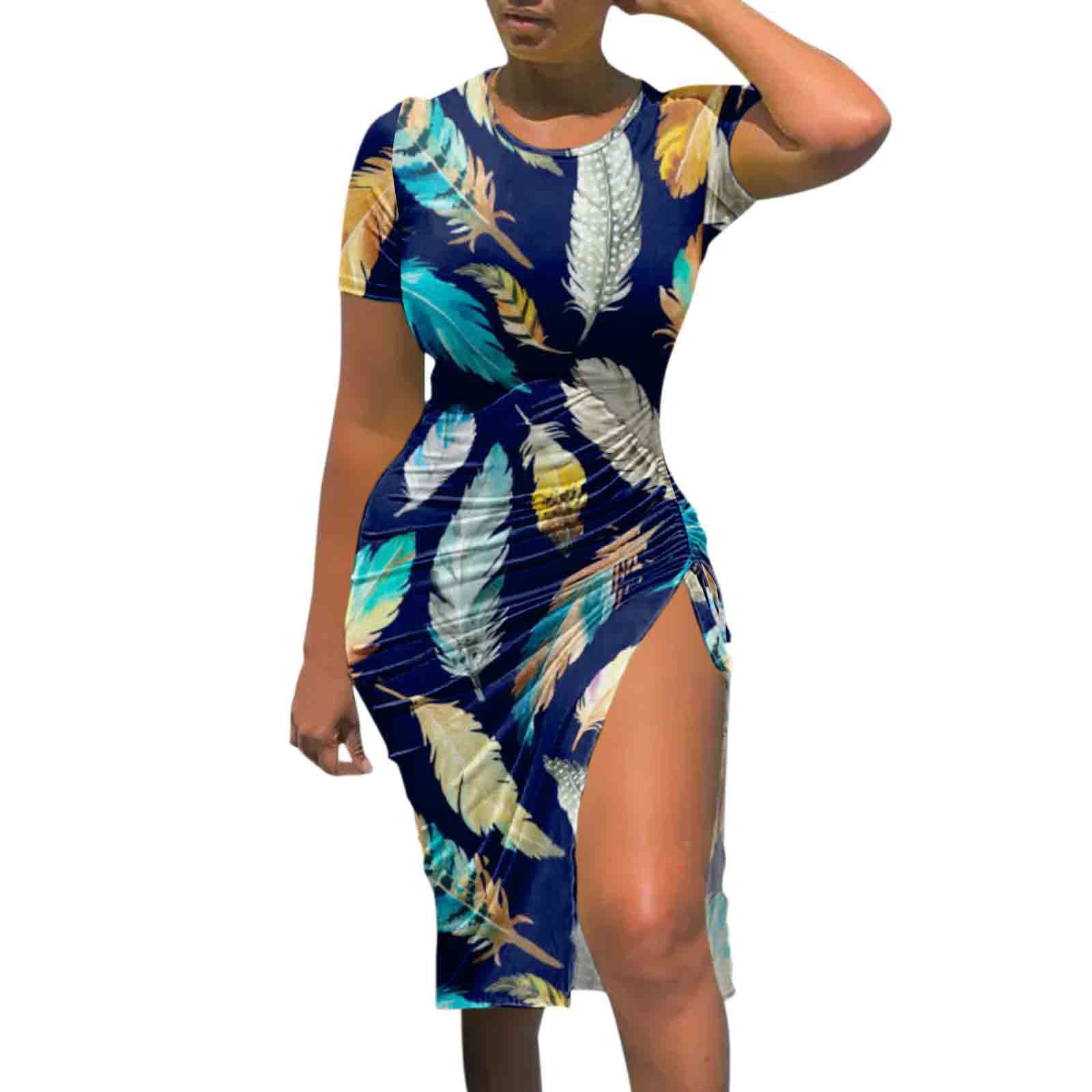 Women's Casual Swing T-Shirt Dress - Beach Cover Up, Loose O-Neck Sleeveless Summer Dress for Vacation, Pool Party & Outdoor Activities