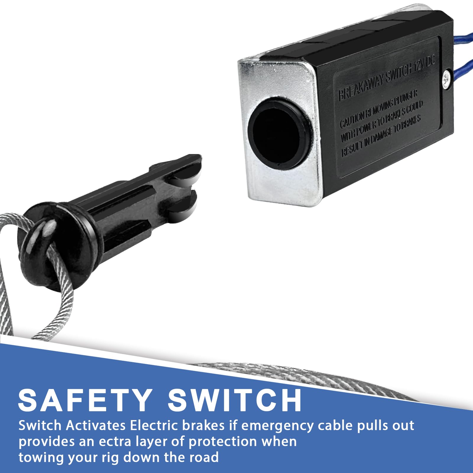 Trailer Breakaway Switch with 4FT Coiled Cable - Electric Brake Switch for RV Towing & Travel Trailers | Heavy-Duty Wire Rope Safety Device | Perfect for Emergency Braking During Towing & Camping Trips