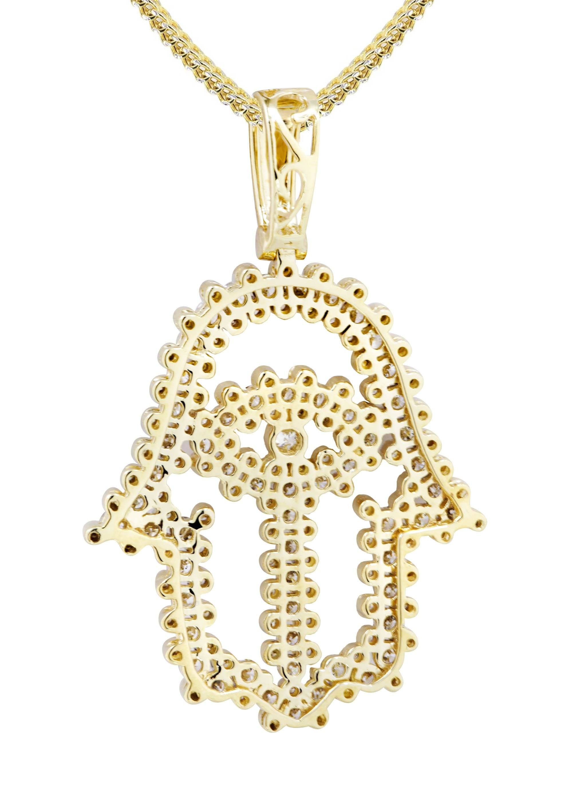 10K Yellow Gold Hamsa Diamond Necklace - 1.75 Carats Genuine Diamond Pendant for Women | Perfect for Everyday Wear, Gift Giving & Spiritual Protection