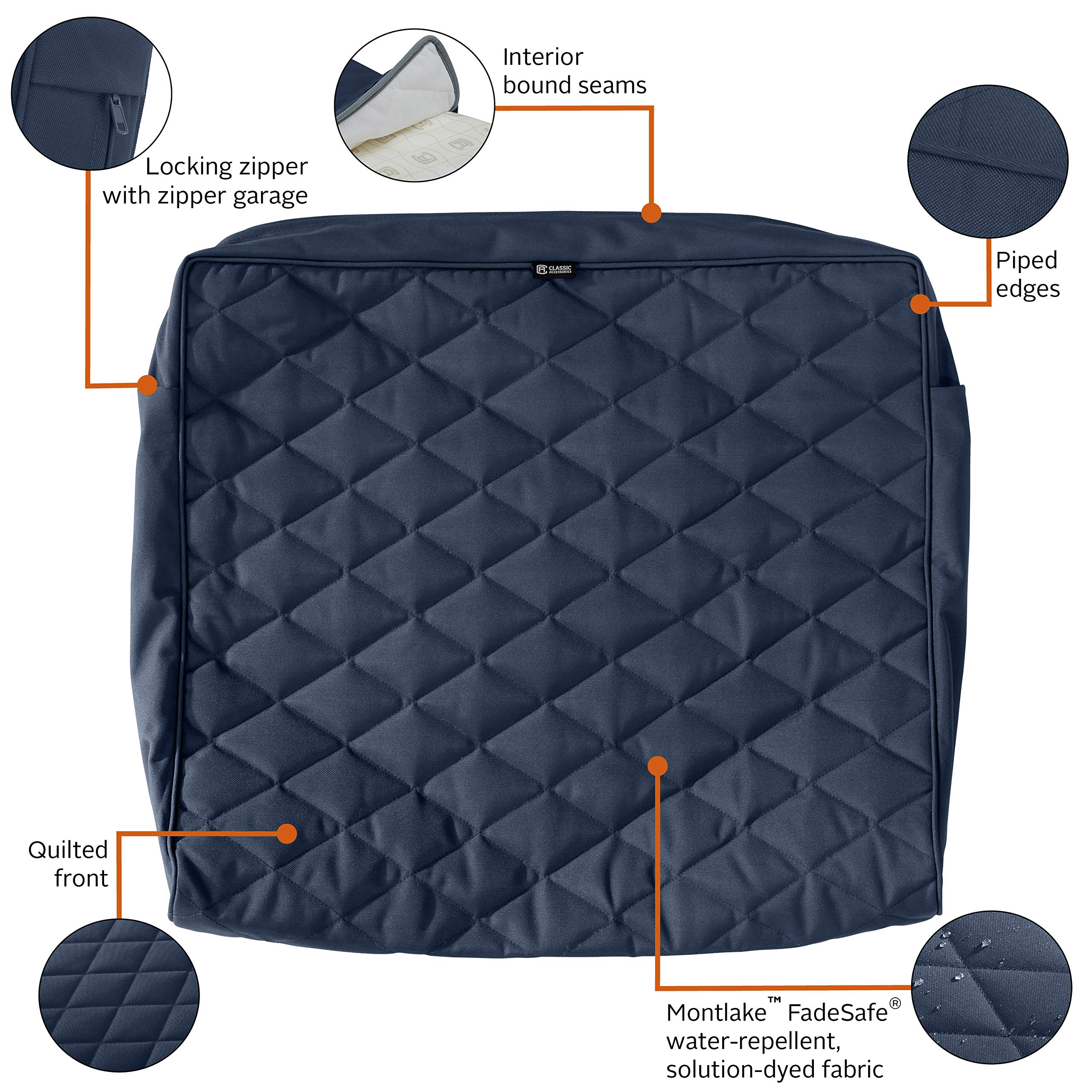 Montlake FadeSafe Water-Resistant Lounge Cushion Cover - Navy Blue for Outdoor Patio