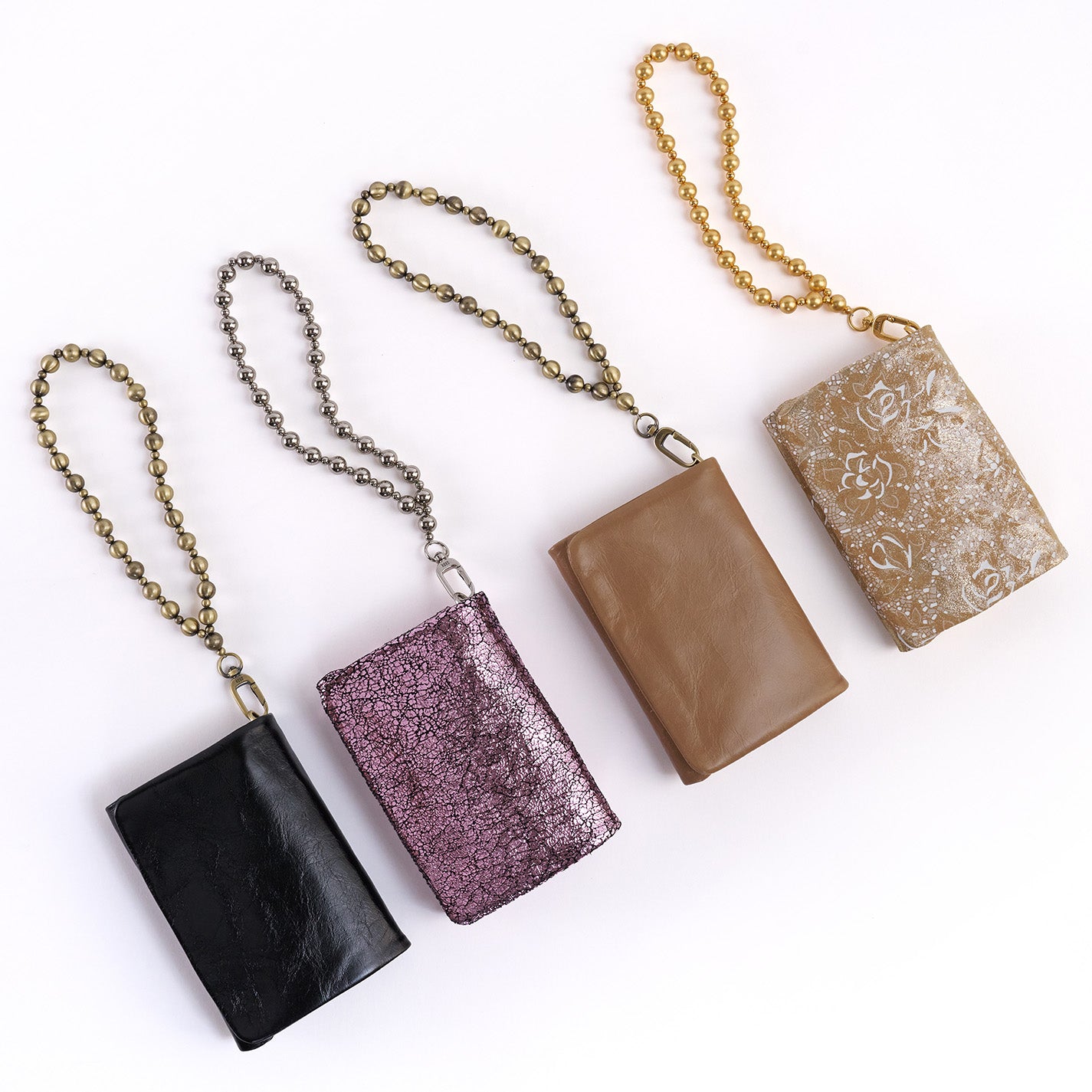 Ross Polished Leather Bead Wristlet with Cashmere Lining - Elegant Women's Clutch for Evening Parties & Special Occasions
