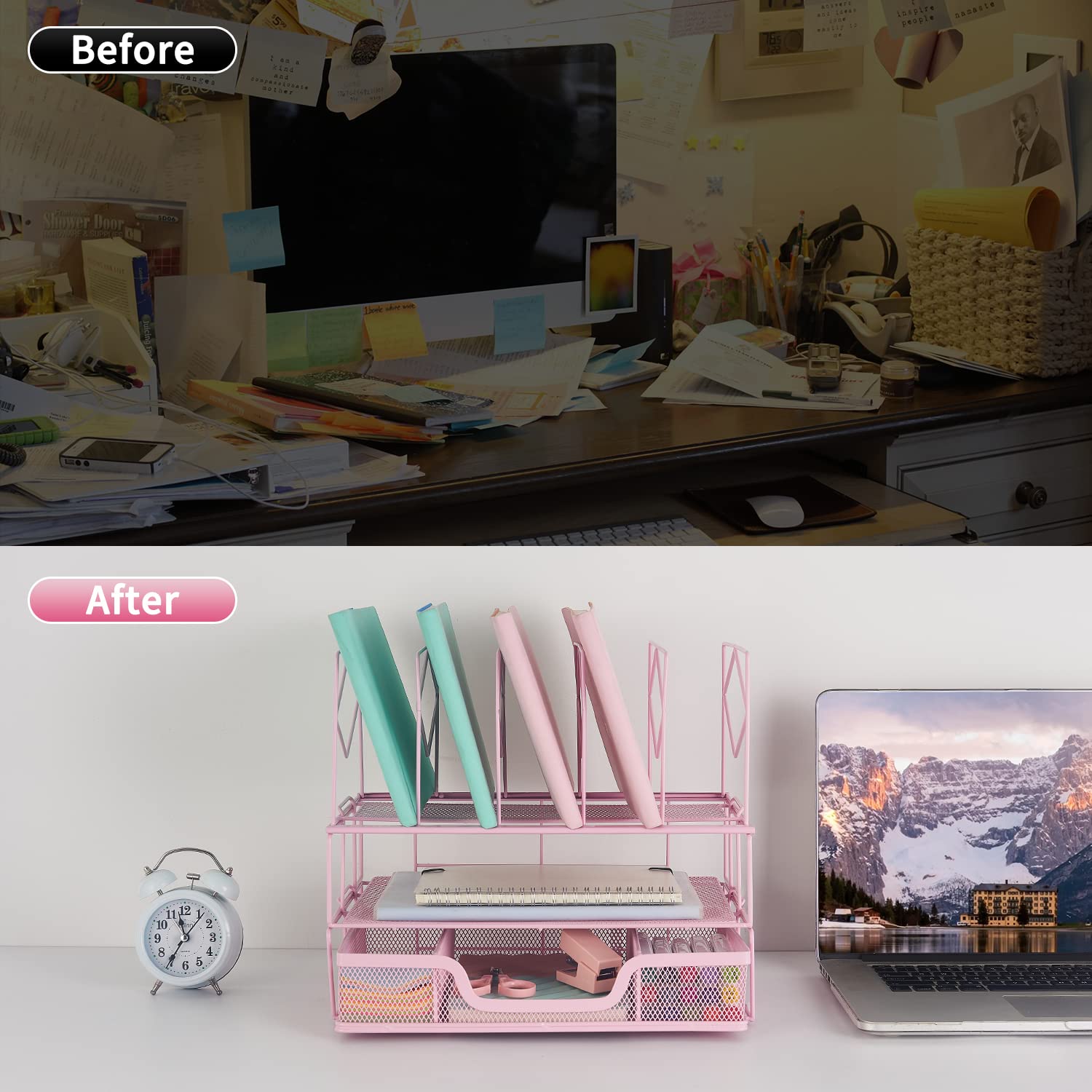 Gianotter Office Catalog Racks - 5 Compartment Desk Organizer & Magazine File Holder for Office Supplies (Pink) | Perfect for Organizing Documents, Files, and Stationery on Your Workspace