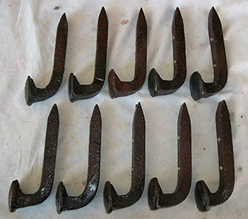 10 Repurposed Railroad Spike Coat Hooks - Vintage Industrial Wall Mounted Coat Rack for Entryway, Mudroom & Tool Shop - Single Bent Hook Hangers for Jackets, Hats & Bags