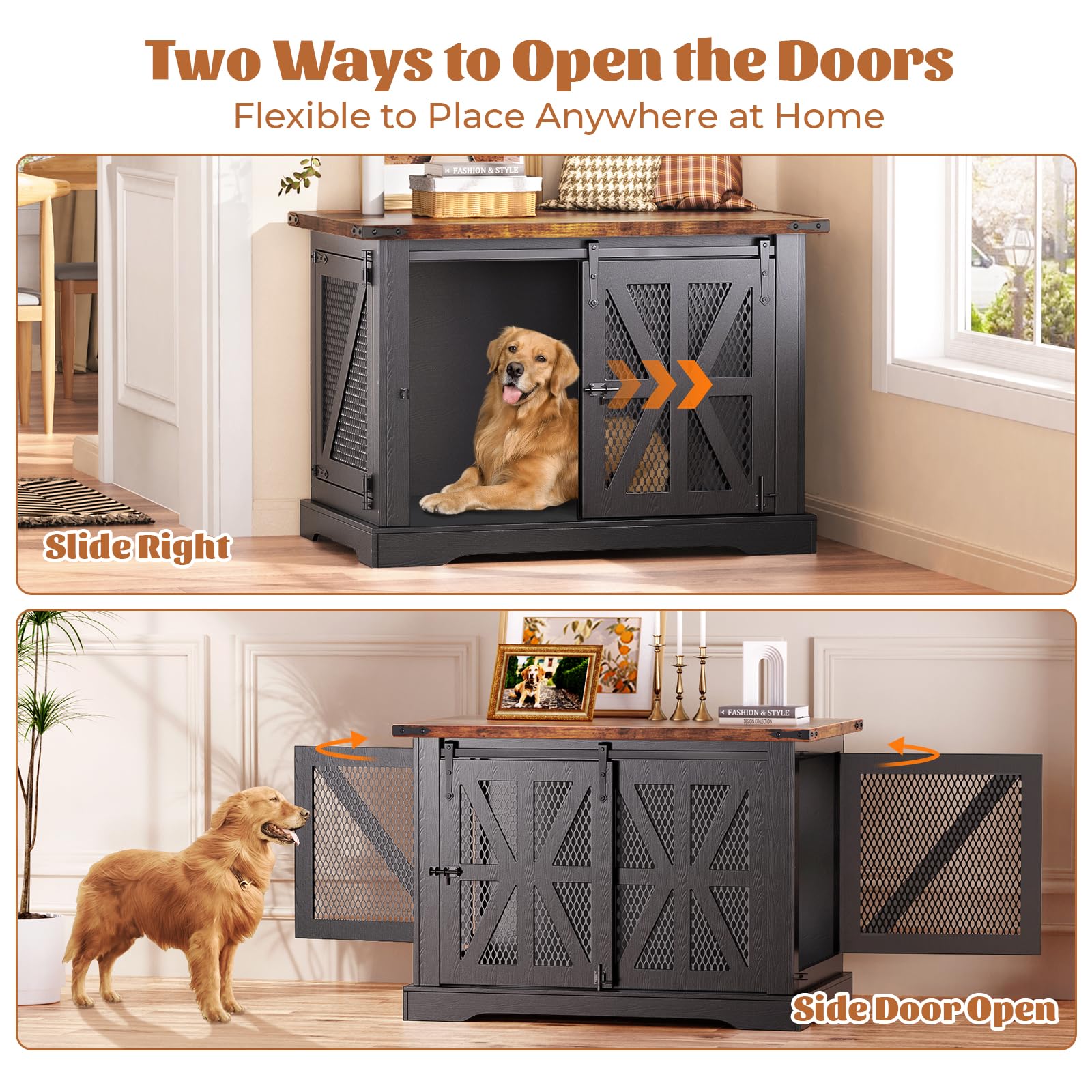 VOPEAK Heavy Duty Large Dog Crate Furniture - XL Chew Resistant Dog Cage for Medium to Large Dogs | Indoor Dog Kennel with Double Doors | Farmhouse Style End Table for Bedroom & Living Room | Perfect for Home Decor & Pet Safety
