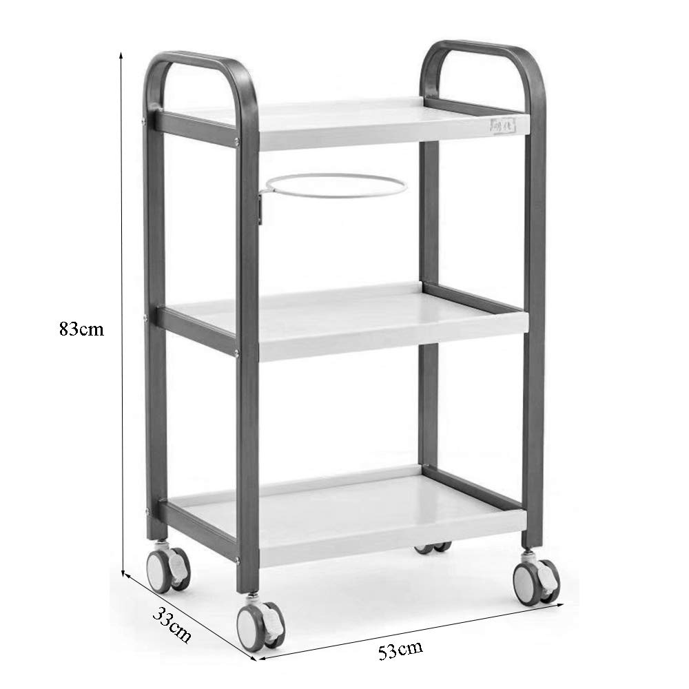 3-Tier Professional Beauty Salon Trolley - Hairdresser Utility Storage Cart with Wheels - Salon Service Instrument Stand (51x33x83cm) - Perfect for Hair Styling, Nail Art & Spa Organization