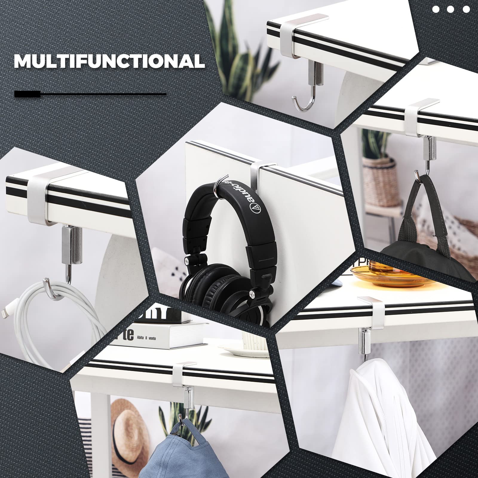 Aluminum Alloy Purse Hanger for Table & Desk - 4 Pack (2.6cm/1.02in) - No Nail Handbag Hook for Office, Restaurant, Dorm - Space Saving Bag Holder for Purses, Totes & Backpacks - Perfect for Hanging Storage & Organization