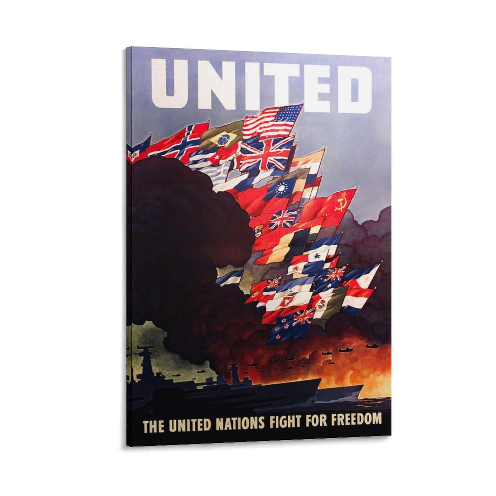 Vintage WWII United Nations Fight for Freedom Movie Poster - 20x30 Inch (50x75cm) Canvas Wall Art for Living Room & Bedroom Decor - Perfect for History Buffs, Man Cave, and Home Theater Decorations