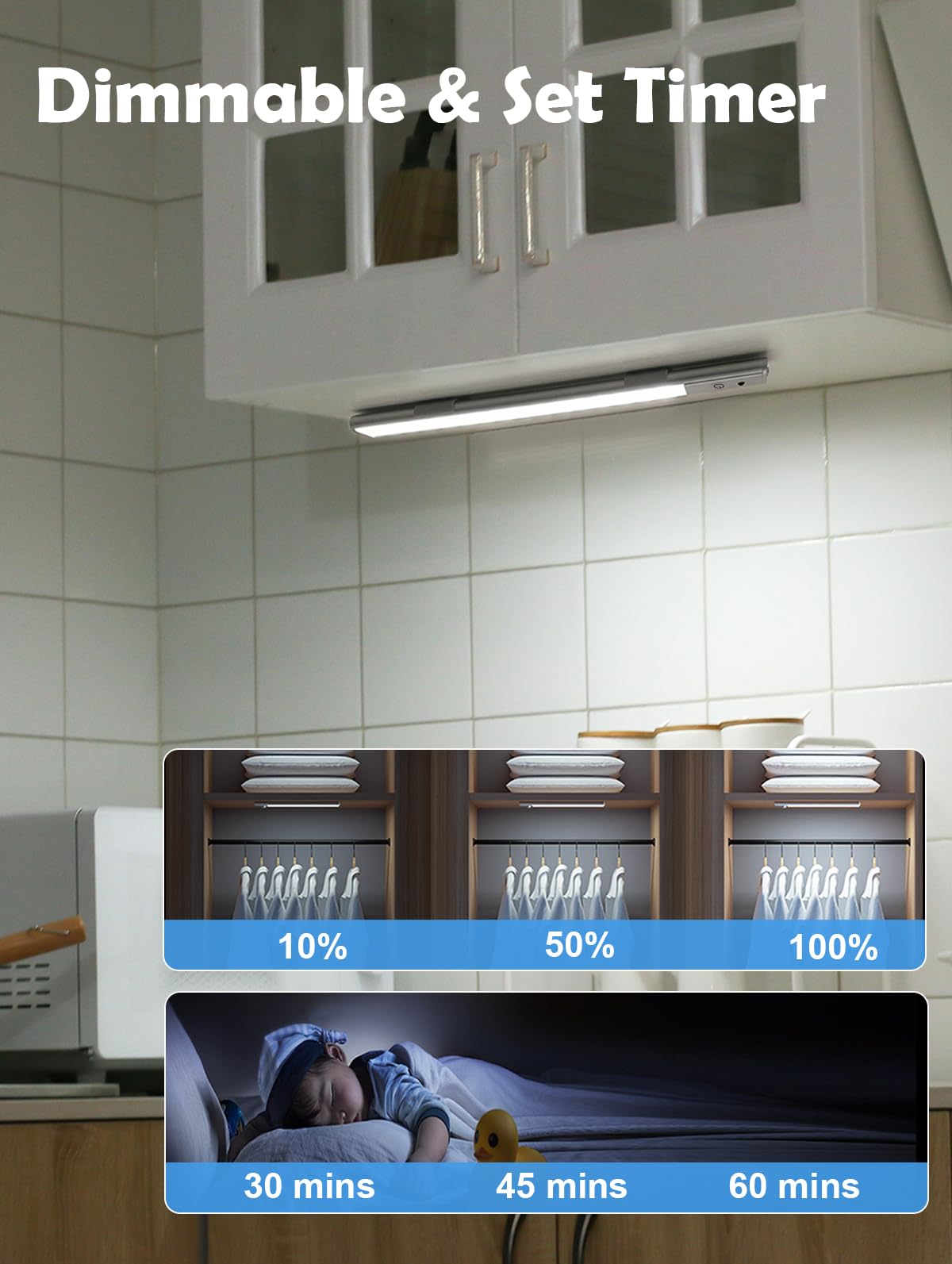 79-LED Under Cabinet Lighting Kit - RGB Rechargeable with 1500mAh Battery, Wireless Remote Control, 15 Color Options (3 Pack) - Perfect for Kitchen, Pantry, Bedroom, Closet & Counter Lighting