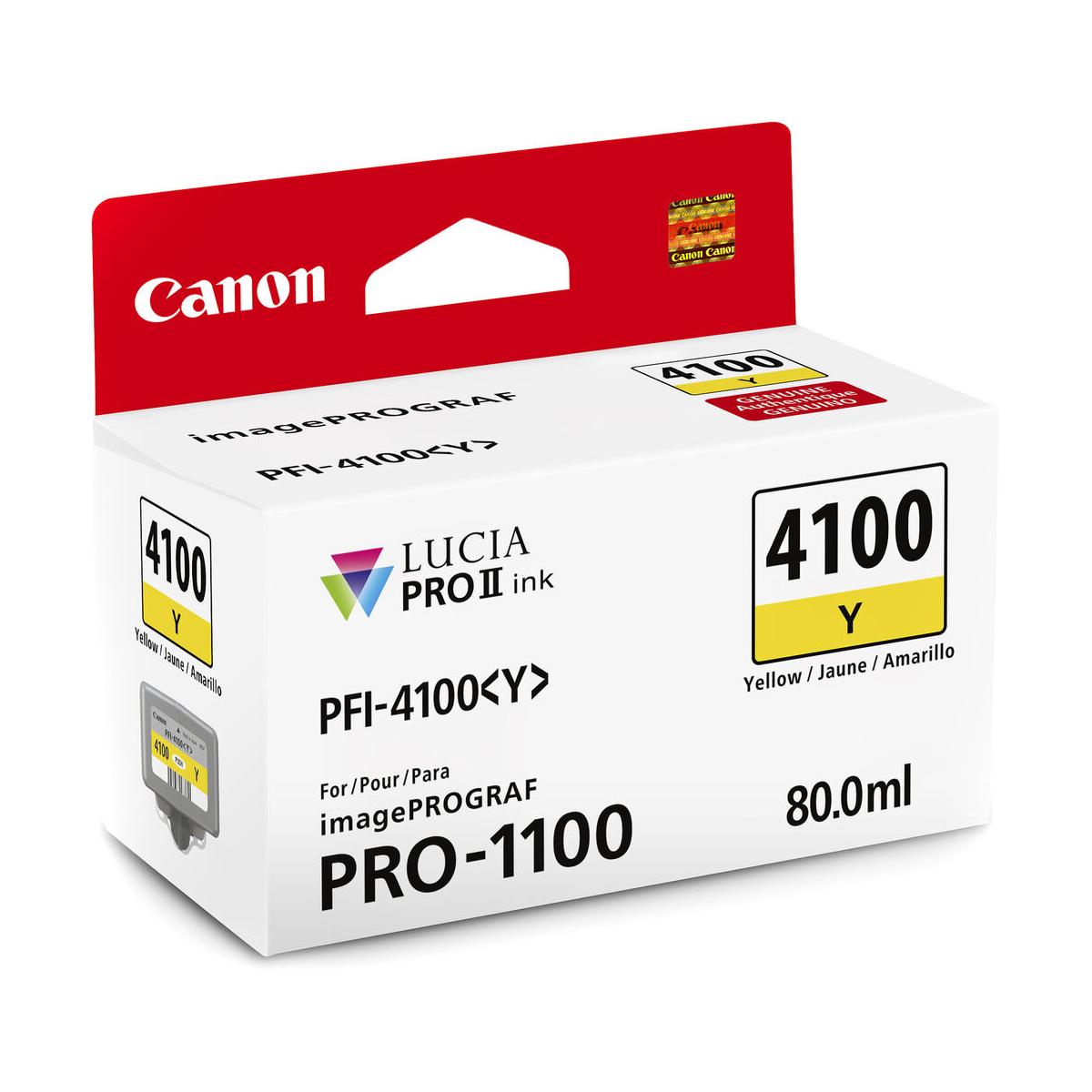Canon PRO-1100 PFI-4100 80mL Yellow Pigment Ink Tank - High-Quality Replacement Ink for Canon PRO-1000, PRO-2100 Printers | Perfect for Photo Printing, Fine Art Reproduction & Professional Graphic Design