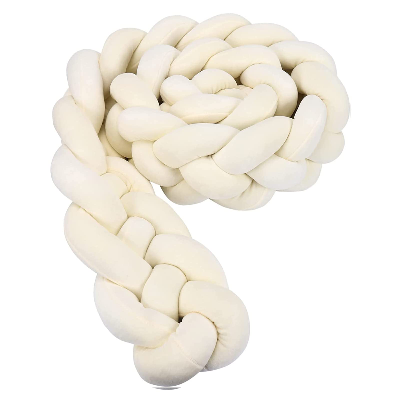 Handmade Woven Knotted Throw Pillow - 4 Strand Round Decorative Cushion with Soft Knots, 39.3 Inch Beige Bed Gap Filler for Sofa, Living Room & Bedroom Decor