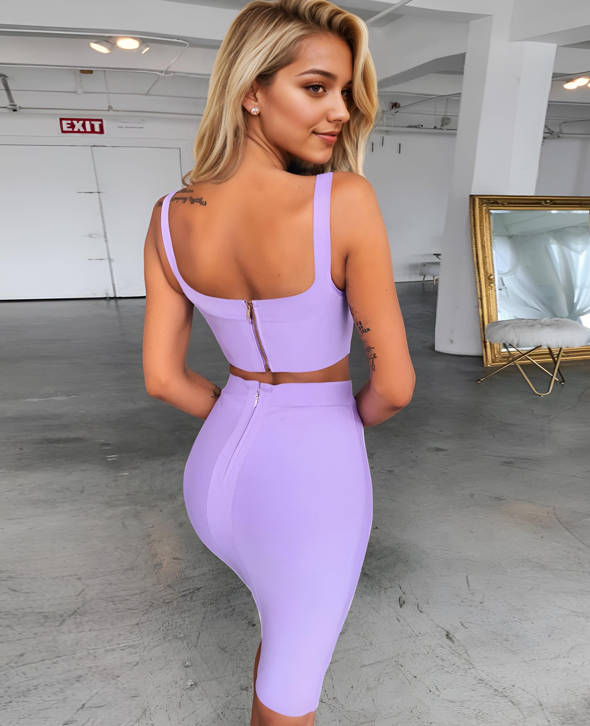 Maketina Women's Sexy Two Piece Midi Skirt Set - Crop Top & Bodycon Skirt Outfit for Club, Party & Night Out | Bandage Dress 2 Piece Set | Perfect for Date Night, Girls Night Out & Special Occasions