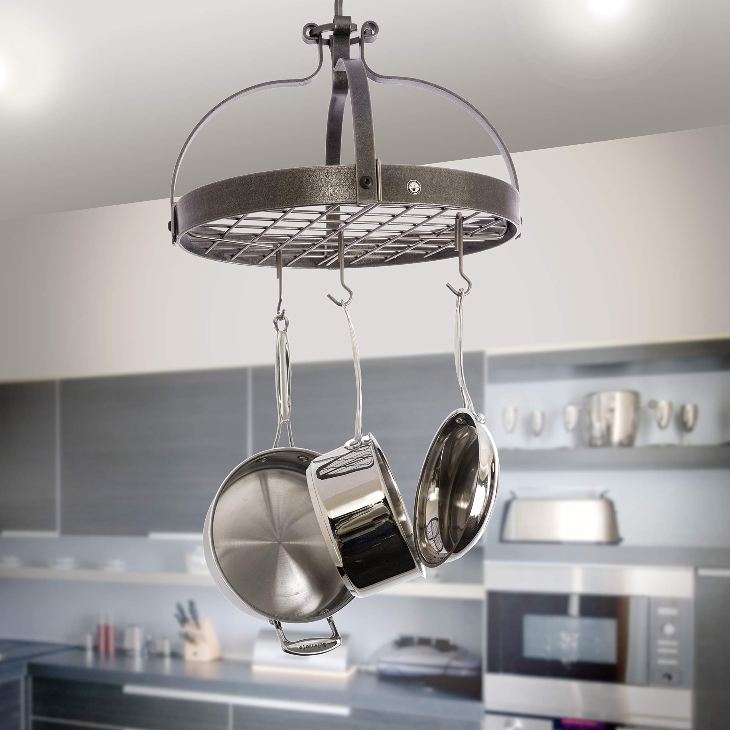 Handcrafted Dutch Crown Pot Rack with 18 Hooks - Hammered Steel Wall Mounted Kitchen Organizer for Pots, Pans & Utensils - Perfect for Farmhouse, Rustic & Vintage Style Kitchens