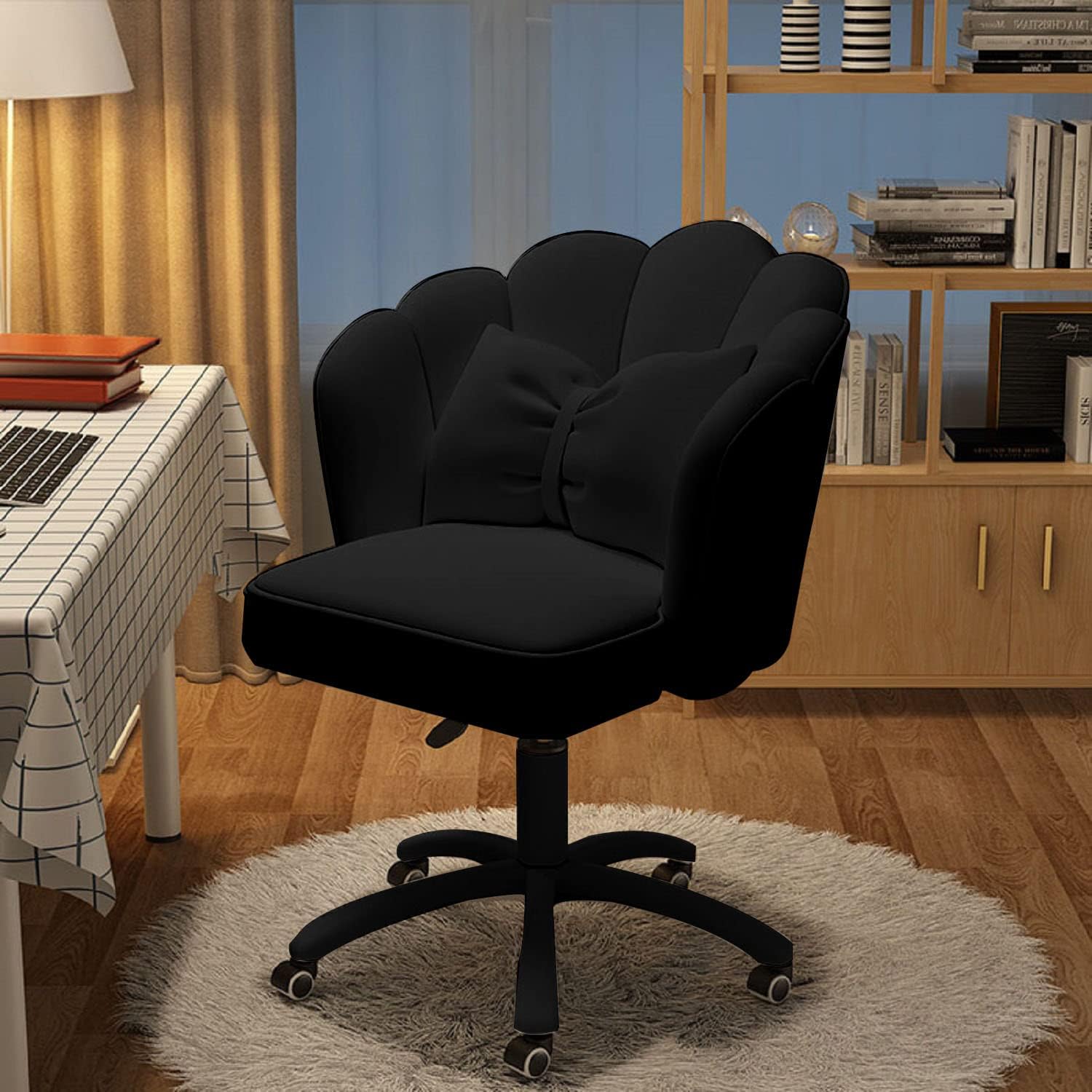 Elegant Velvet Butterfly Desk Chair with Bow Cushion - Pink Petal Home Office Chair for Women, Makeup Vanity Chair, Computer Task Chair | Perfect for Bedroom, Study Room & Home Office Workspace