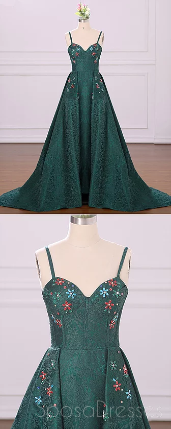 Emerald Green Spaghetti Strap Long Evening Prom Dress - Custom Sweet 16 Gown for Women | Perfect for Formal Dances, Quinceañeras & Special Occasions