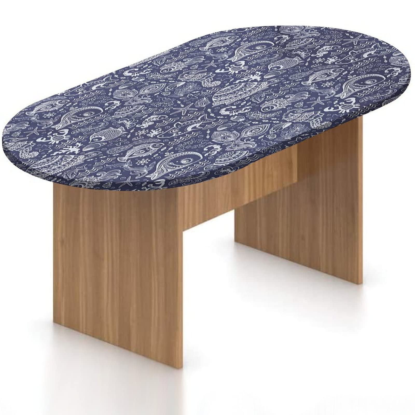 Winter Snow Season Print Oval Fitted Tablecloth - Stretchable Polyester Table Cover for 48x68 Inch Oval Tables - Elegant Dining Room & Kitchen Decor for Holiday Gatherings & Family Dinners