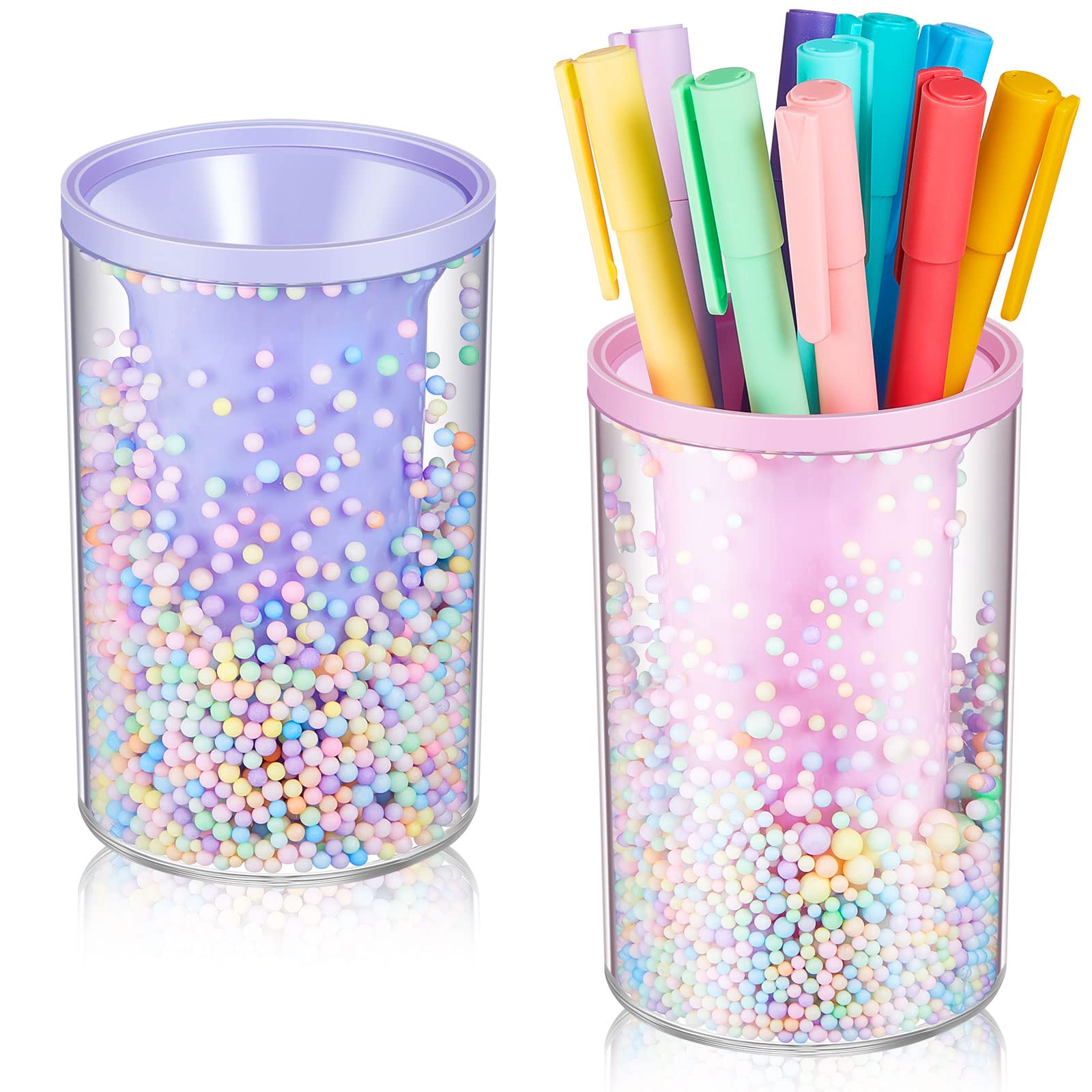 Jecery 2-Piece Cute Bubble Pen Holder Set - Multifunctional Desktop Organizer for Stationery, Makeup Brushes & Office Supplies - Pink and Purple Color Ball Pencil Holder - Perfect for Desk, Office, School & Home Organization