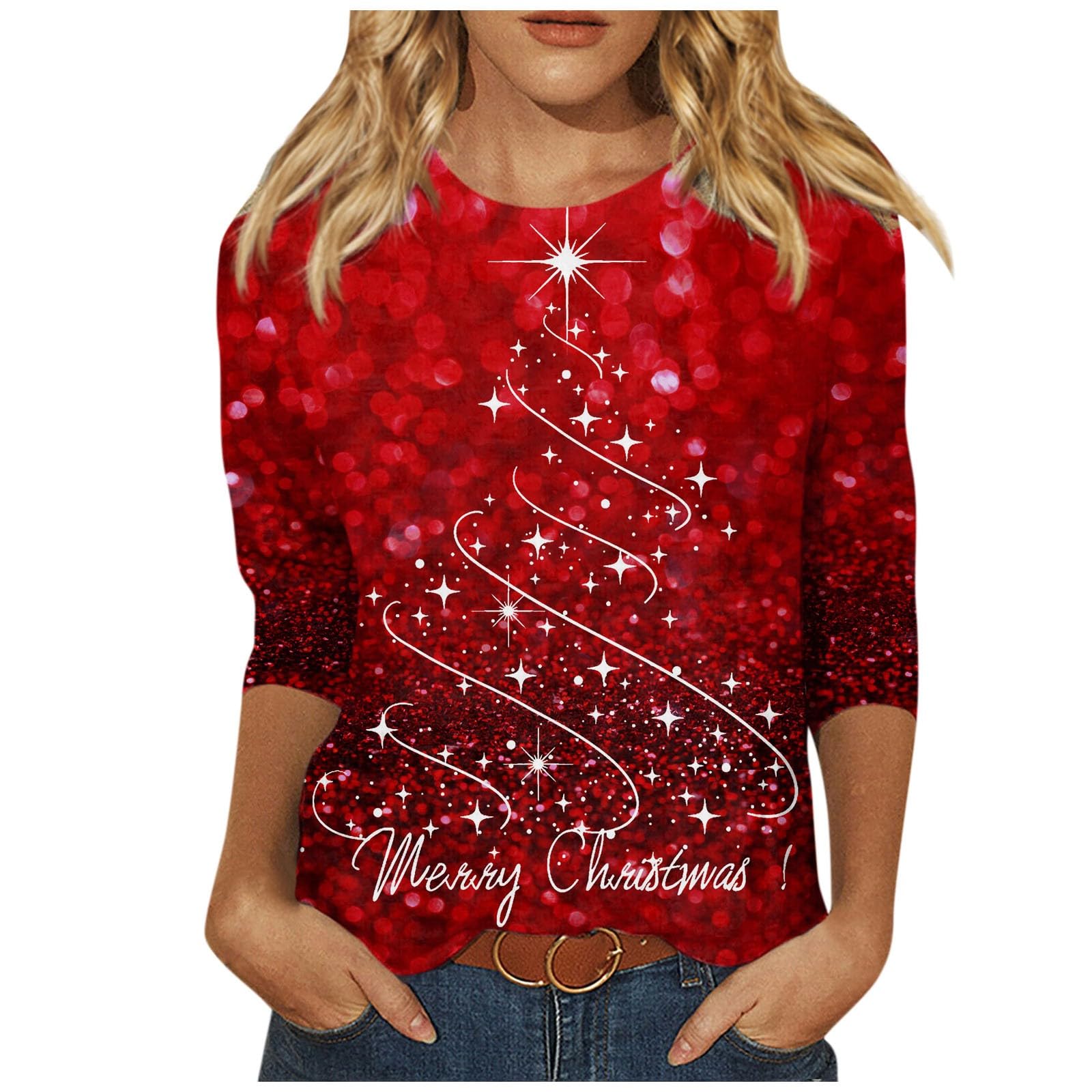 Festive Christmas Long Sleeve Tops for Women - Holiday Snowflake Print Blouse - Perfect for Office Parties, Family Gatherings & Winter Celebrations