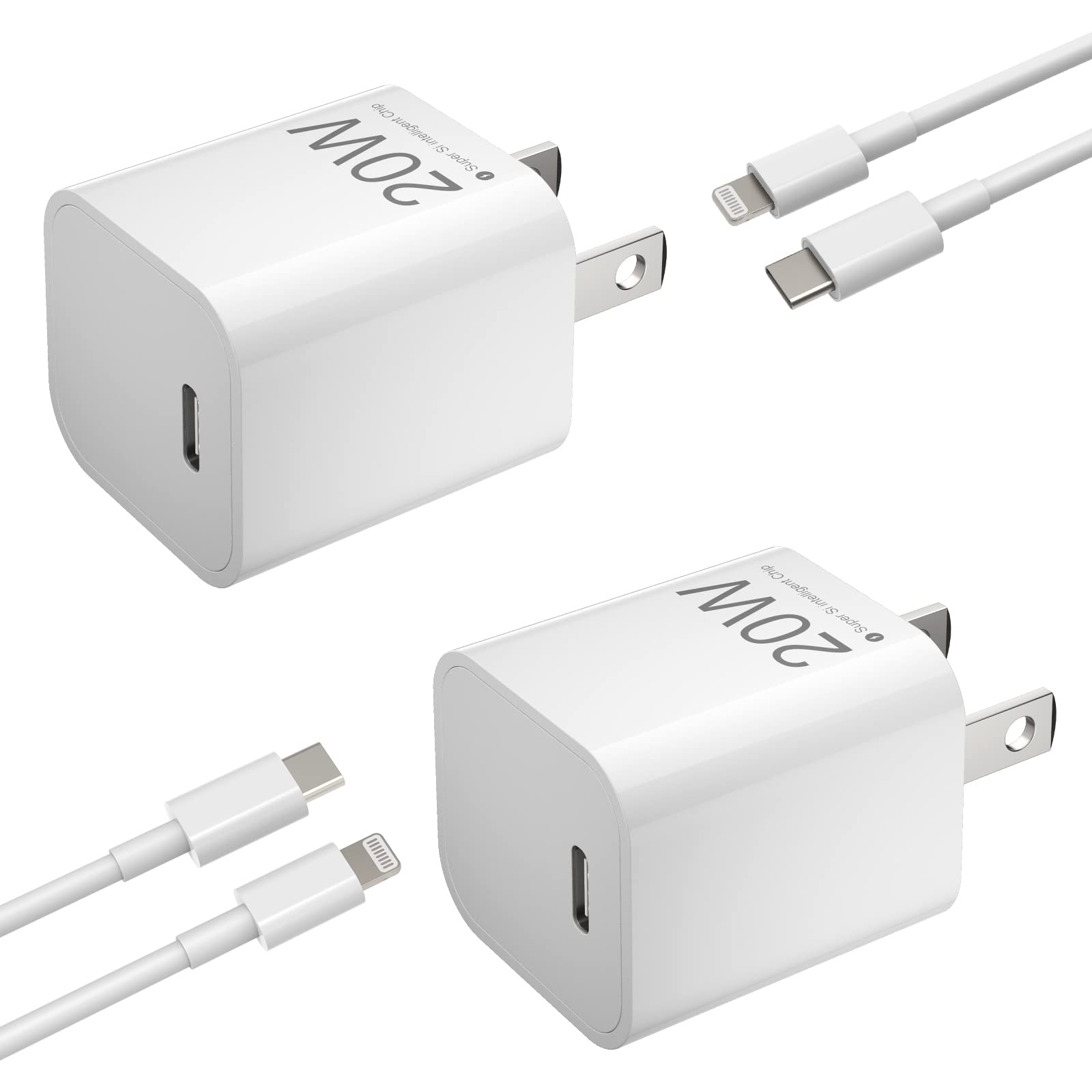 2-Pack 20W USB C Wall Charger with 6FT USB C to Lightning Cable - Fast PD Charger for iPhone 13/12/11/XS/XR/X/8/SE - Compact Travel Charger for Home, Office & Car Use