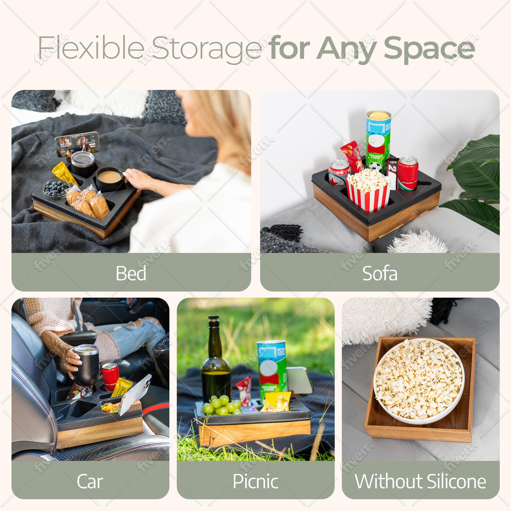Silicone Couch Caddy with Cup Holder & Phone Stand - Waterproof Sofa Tray for Snacks & Drinks - Perfect for Living Room & Bedroom Use