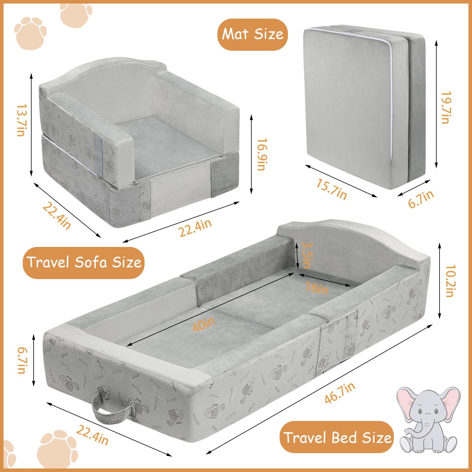 2 in 1 Foldable Toddler Travel Bed with Mattress - Portable Floor Bed for Kids (45
