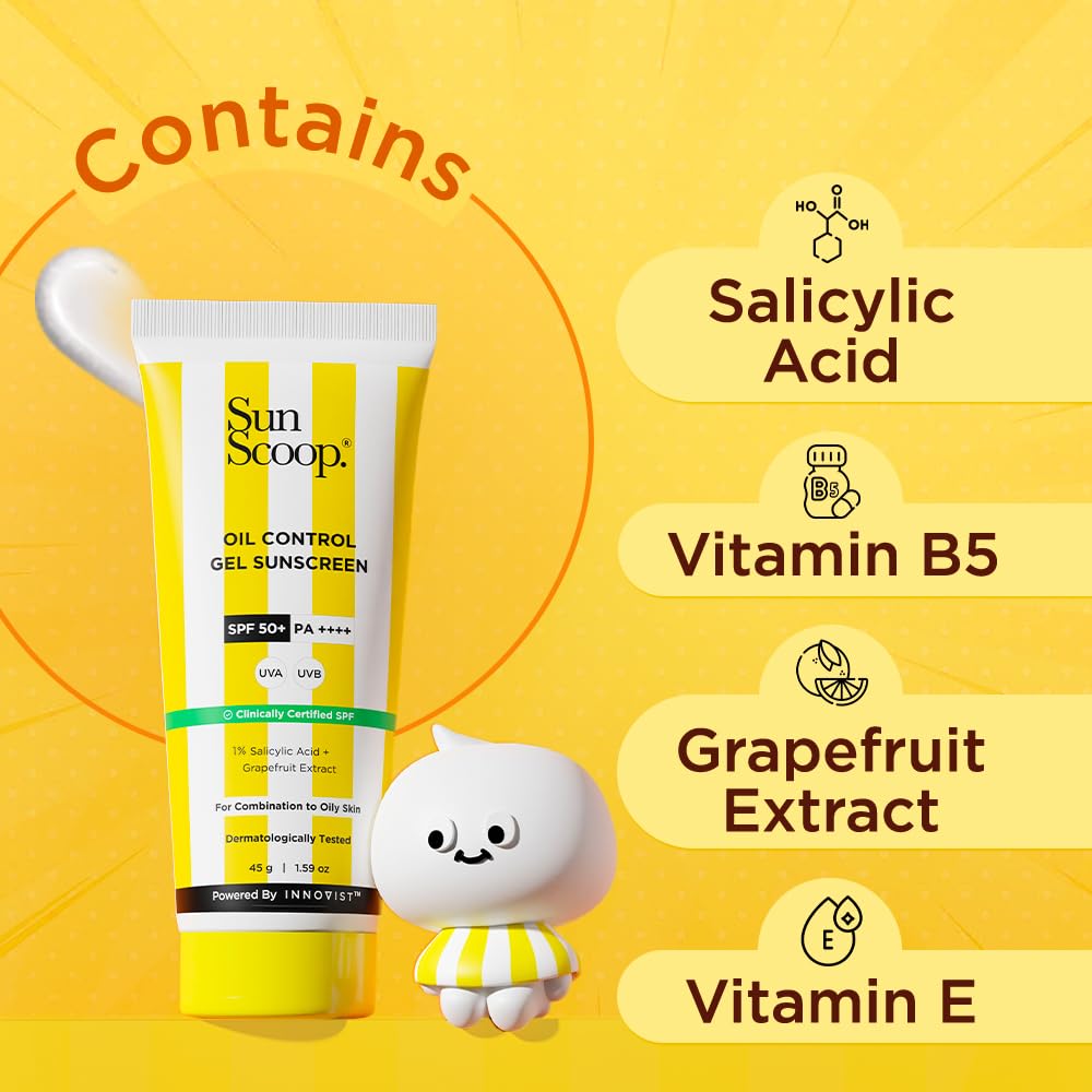 Sunscoop Oil-Control Gel Sunscreen SPF 50+ PA++++ | Mineral & Petroleum Free | Mattifying Face Sunscreen for Oily Skin | Lightweight Non-Greasy Formula | Pore Unclogging & Anti-Aging | 45g | Perfect for Outdoor Activities, Beach Days & Daily Sun Protection