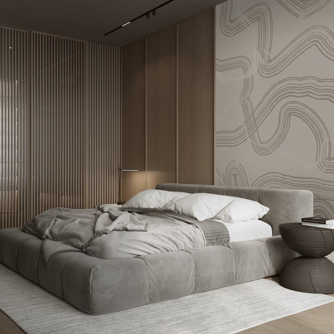 Beige & Brown Brush Lines Wall Mural AM010 - Modern Abstract Wallpaper for Living Room, Bedroom & Office Decor