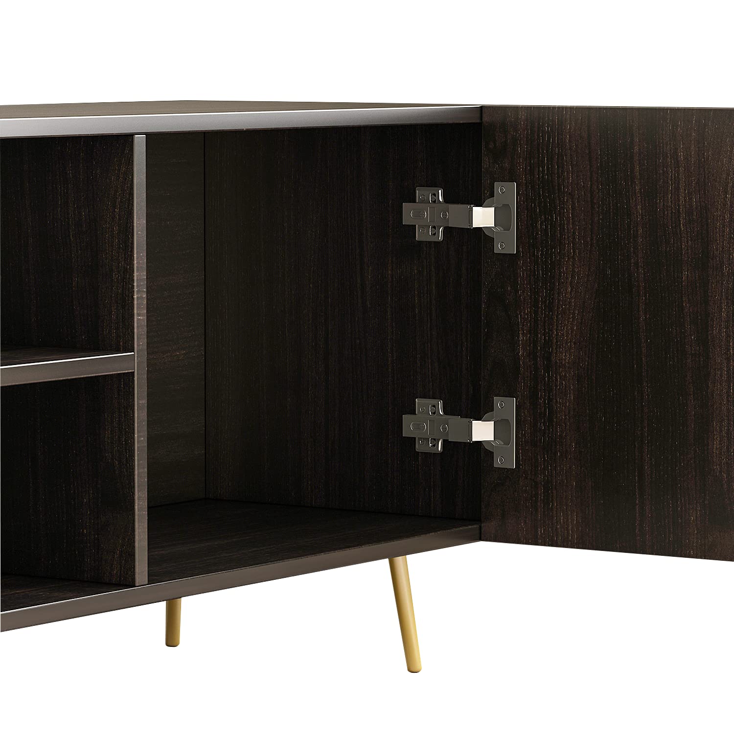 FUFU&GAGA 65 Inch TV Stand - Modern Wood & Metal Legs Entertainment Center with 2 Storage Cabinets & 2 Open Shelves - Universal Media Console for Living Room, Home Theater & Gaming Setup (Black-Brown)