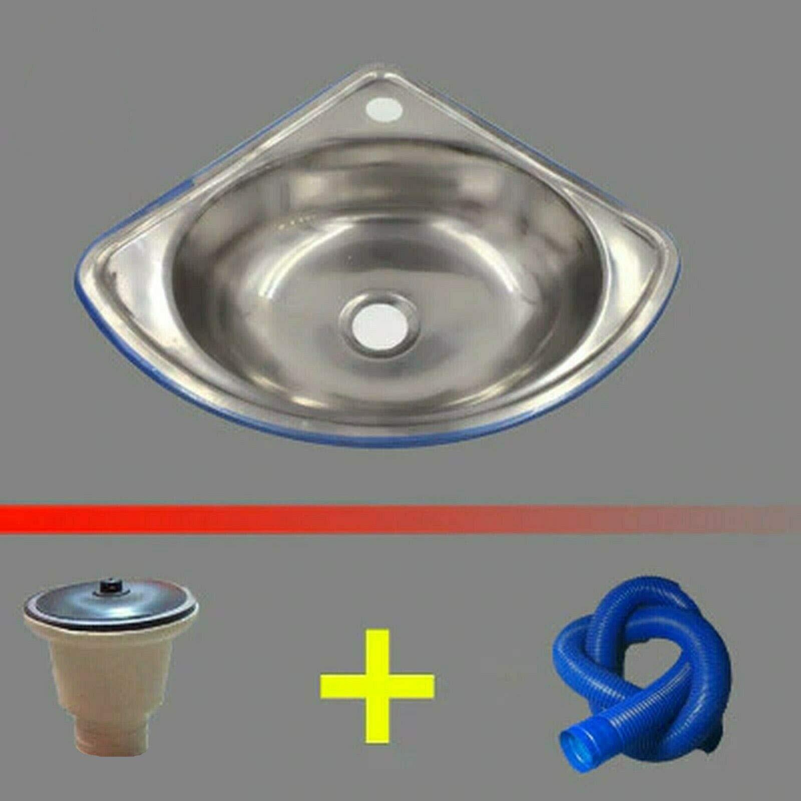 Stainless Steel Triangle Corner Bathroom Sink - Wall Mounted Single Bowl Vanity Vessel Sink with Strainer & Drain Pipe - Brushed Finish for Small Bathrooms & Powder Rooms