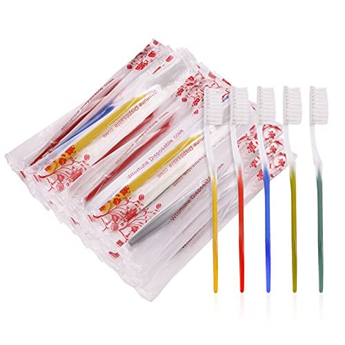 Disposable Toothbrushes Individually Wrapped in Bulk - 20 Pack (5 Colors) for Travel, Hotels, Airbnb, Nursing Homes & Charity Donations | Eco-Friendly Oral Care Essentials