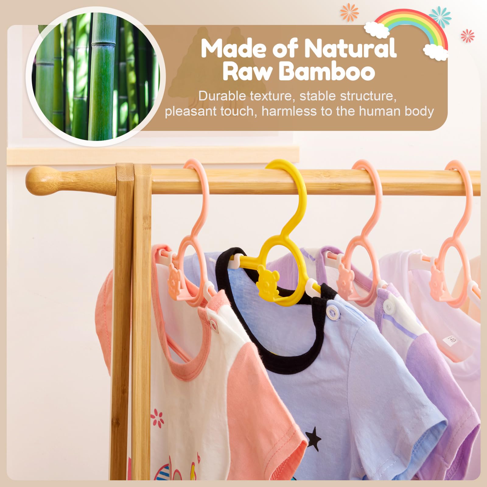 Kids Clothing Rack with Storage Box - Foldable Bamboo Garment Stand with Hanging Rods for Children's Wardrobe | Perfect for Bedroom, Nursery & Playroom Organization