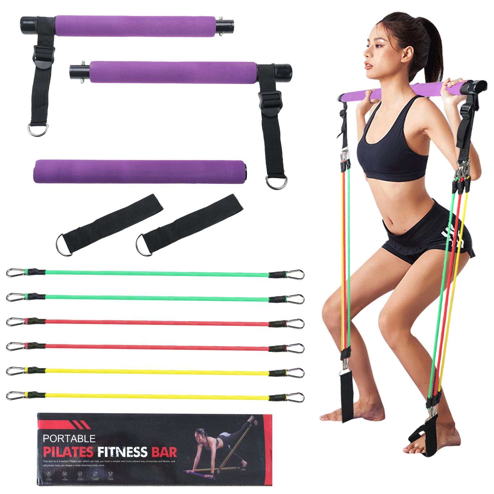 Yaegoo Pilates Bar Kit with Resistance Bands - Portable Home Gym Equipment for Men & Women - Stretching, Twisting, Sit-Up Exercises - Perfect for Yoga, Pilates, Home Workouts & Fitness Training