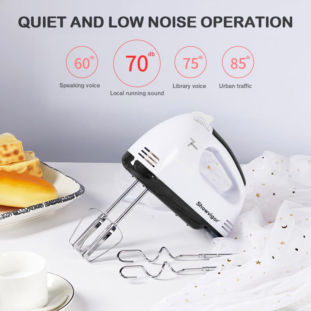 7-Speed Electric Hand Mixer with 5 Stainless Steel Attachments - Portable Handheld Kitchen Mixer for Whipping, Mixing Cookies, Cakes, Eggs & Dough | Perfect for Baking, Cooking & Meal Prep at Home