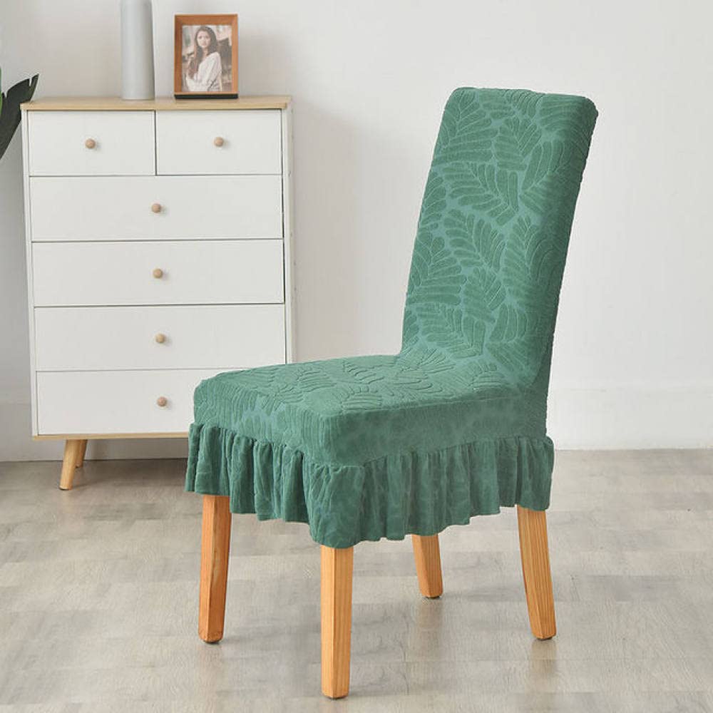 Super Soft Elastic Skirt Chair Cover - Modern Stretchable Dining Room Chair Slipcover - Spandex Fabric for Kitchen & Living Room - Blackish Green Leaf Design - 1 Piece - Perfect for Home Decor & Hosting
