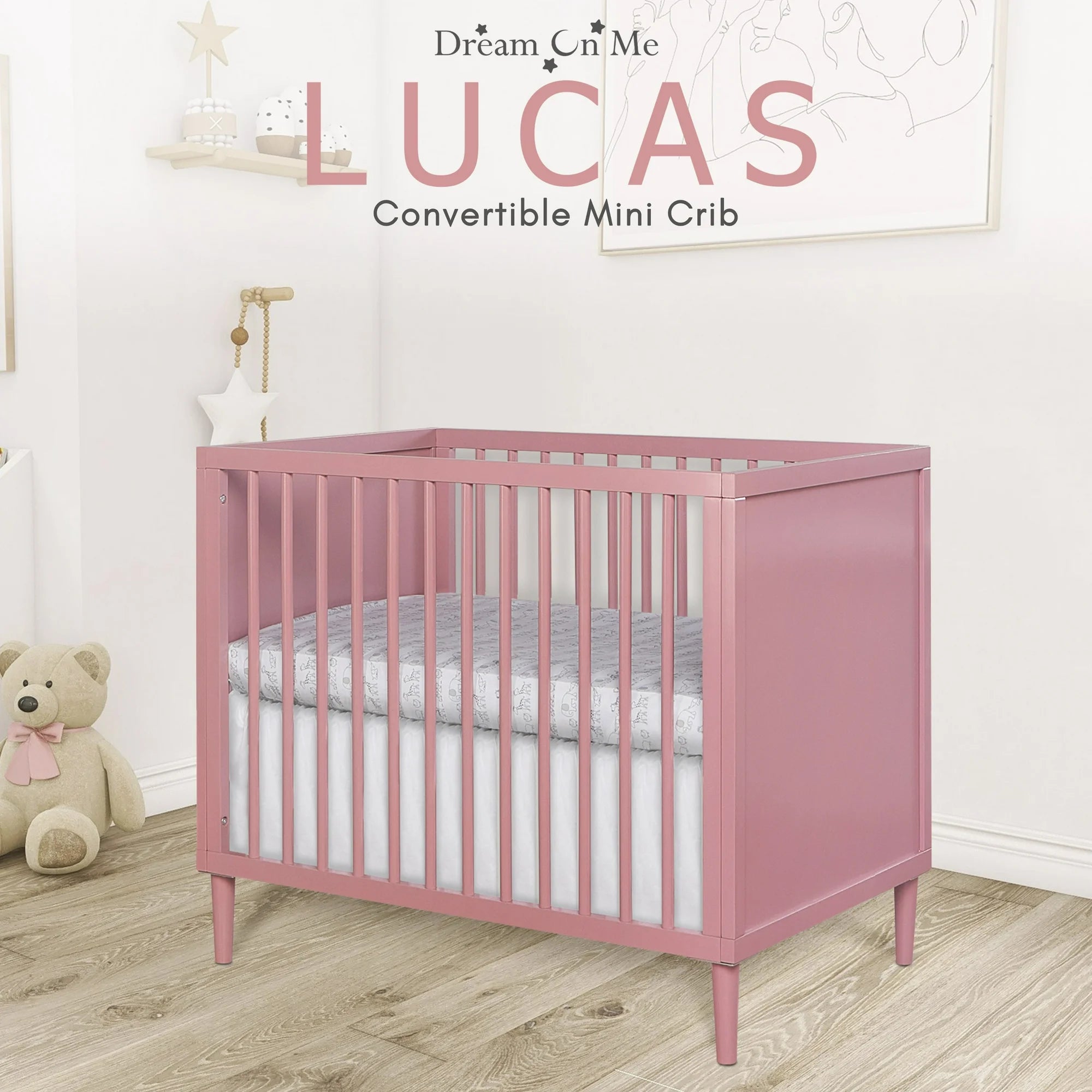Dream On Me Lucas Mini Modern Crib - Compact Baby Crib for Small Spaces | Portable Nursery Bed for Infants & Toddlers | Perfect for Apartments, Travel & Daycare Use